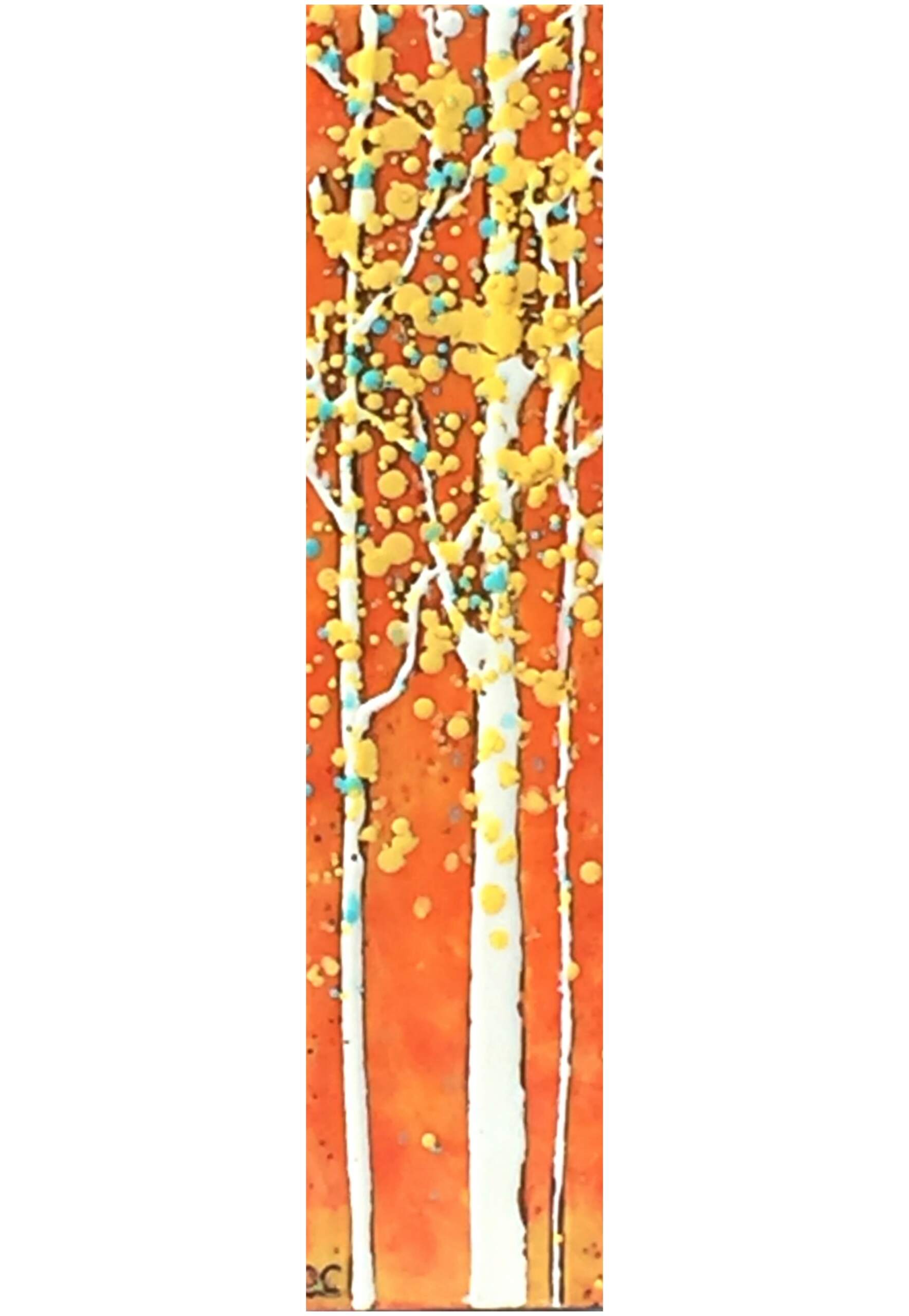 Fall Sky Birch 7, encaustic tree landscape painting by Catharine Clarke | Effusion Art Gallery + Cast Glass Studio, Invermere BC
