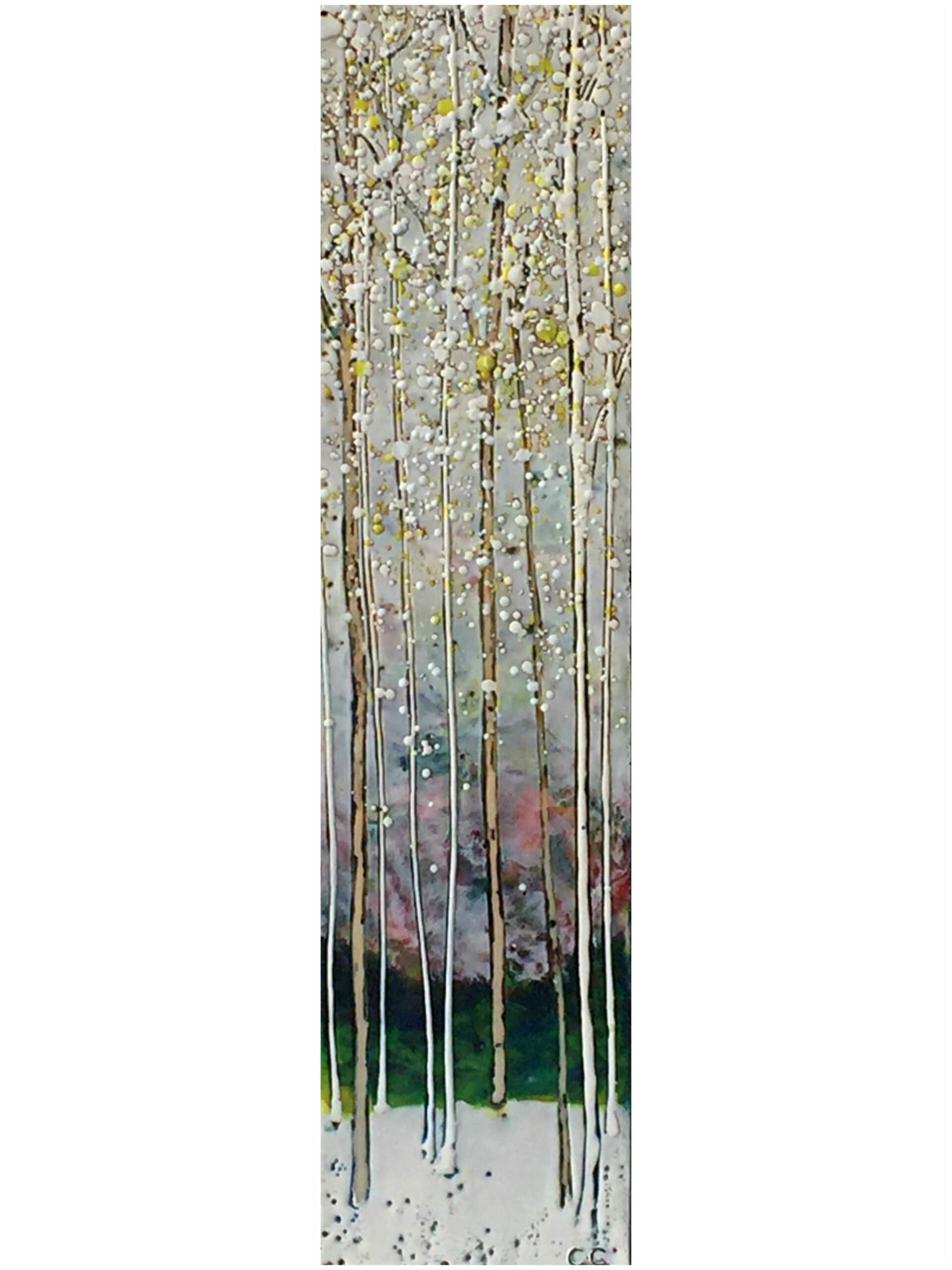 Spring Mix 2, encaustic tree landscape painting by Catharine Clarke | Effusion Art Gallery + Cast Glass Studio, Invermere BC