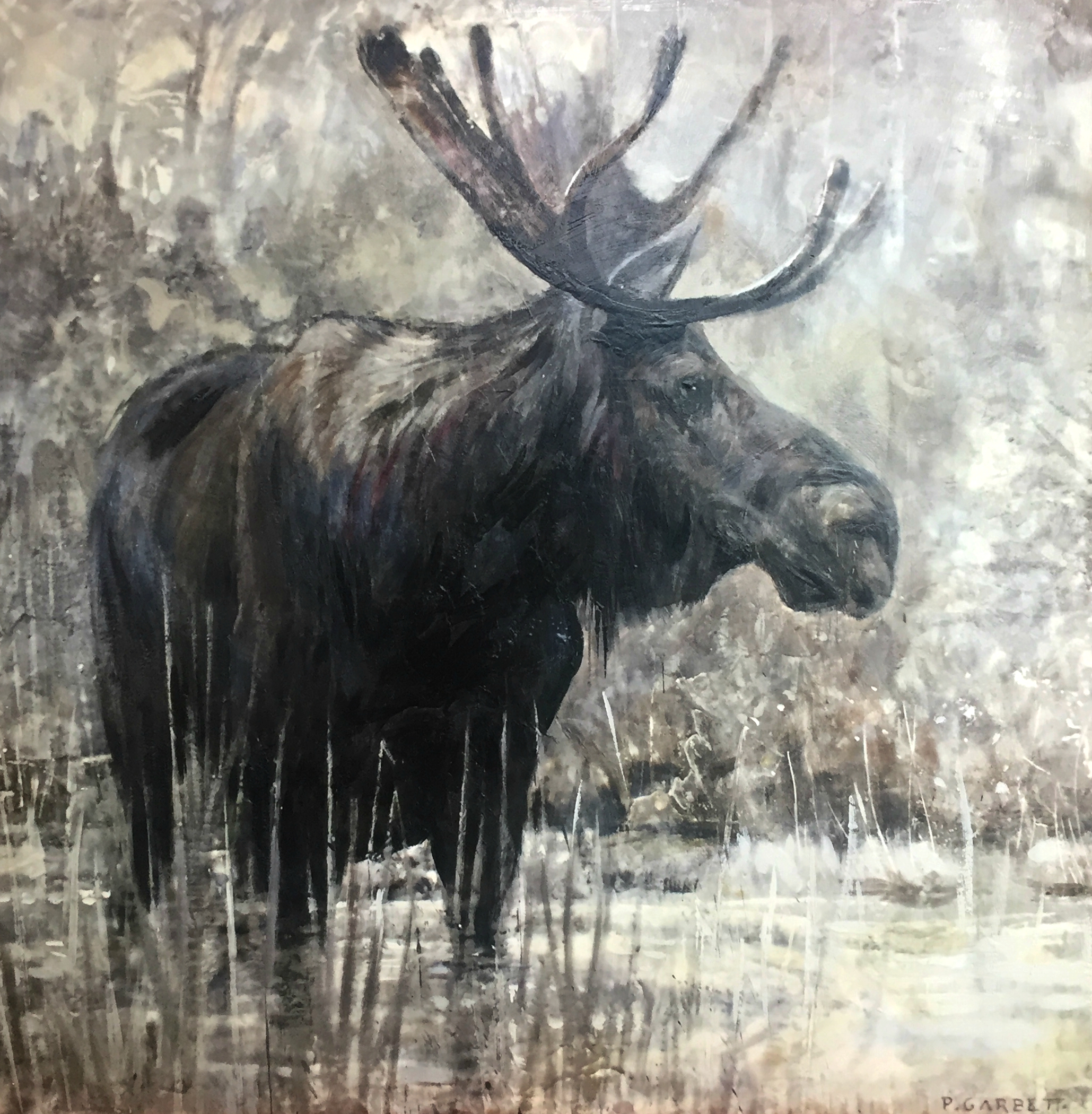 Moose, limited edition encaustic print by Paul Garbett | Effusion Art Gallery + Cast Glass Studio, Invermere BC