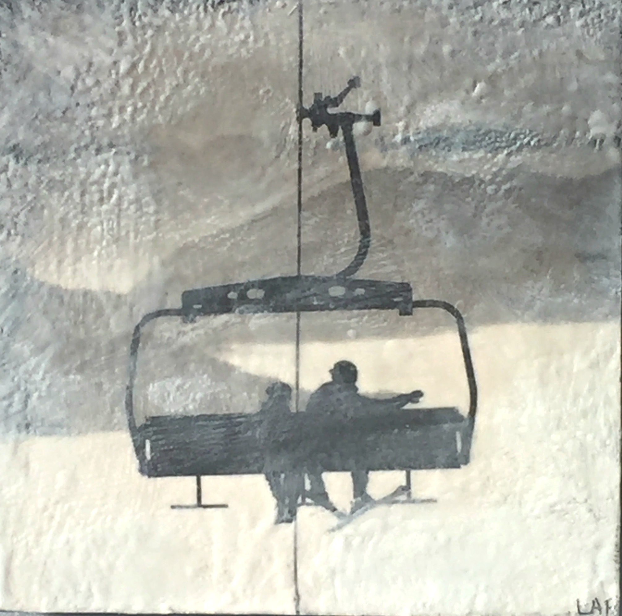 On the Lift 2, encaustic ski painting by Lee Anne LaForge | Effusion Art Gallery + Cast Glass Studio, Invermere BC