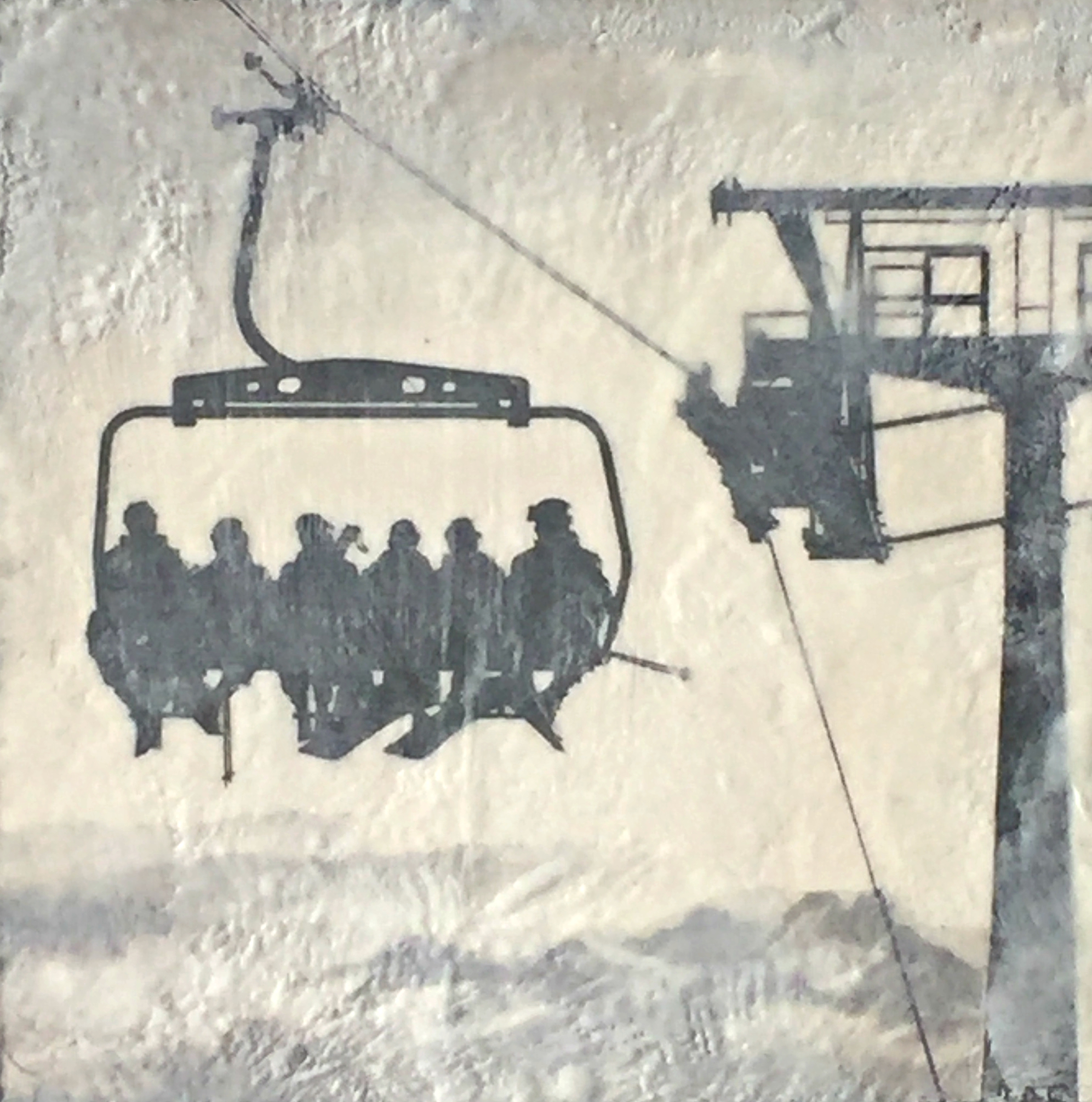 On the Lift 3, encaustic ski painting by Lee Anne LaForge | Effusion Art Gallery + Cast Glass Studio, Invermere BC