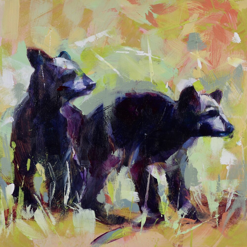 Bear Cubs 2, original bear painting by Verne Busby | Effusion Art Gallery + Cast Glass Studio, Invermere BC