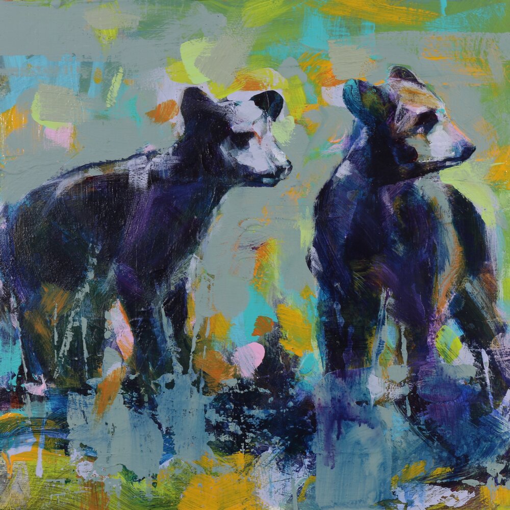 Bear Cubs 3, original bear painting by Verne Busby | Effusion Art Gallery + Cast Glass Studio, Invermere BC
