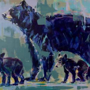Black Bear and Cubs, original bear painting by Verne Busby | Effusion Art Gallery + Cast Glass Studio, Invermere BC