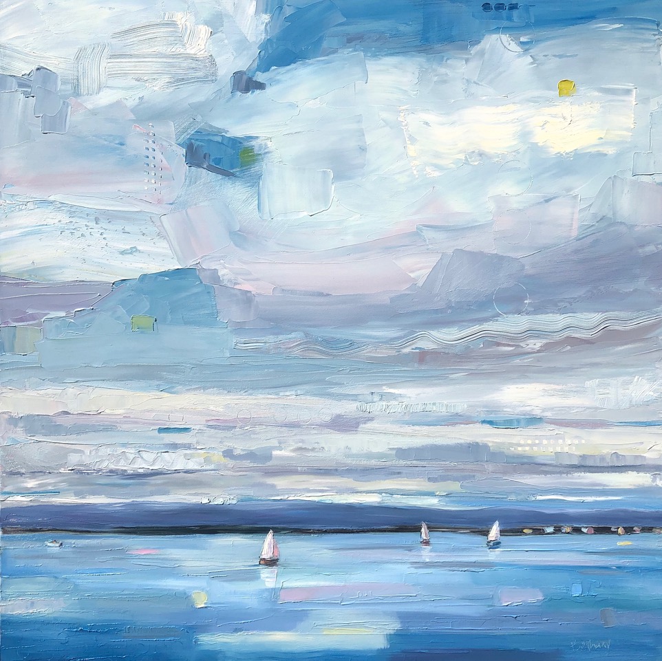 Lost in the Clouds, original sailboat and seascape painting by Bethany Harper Williams | Effusion Art Gallery + Cast Glass Studio, Invermere BC