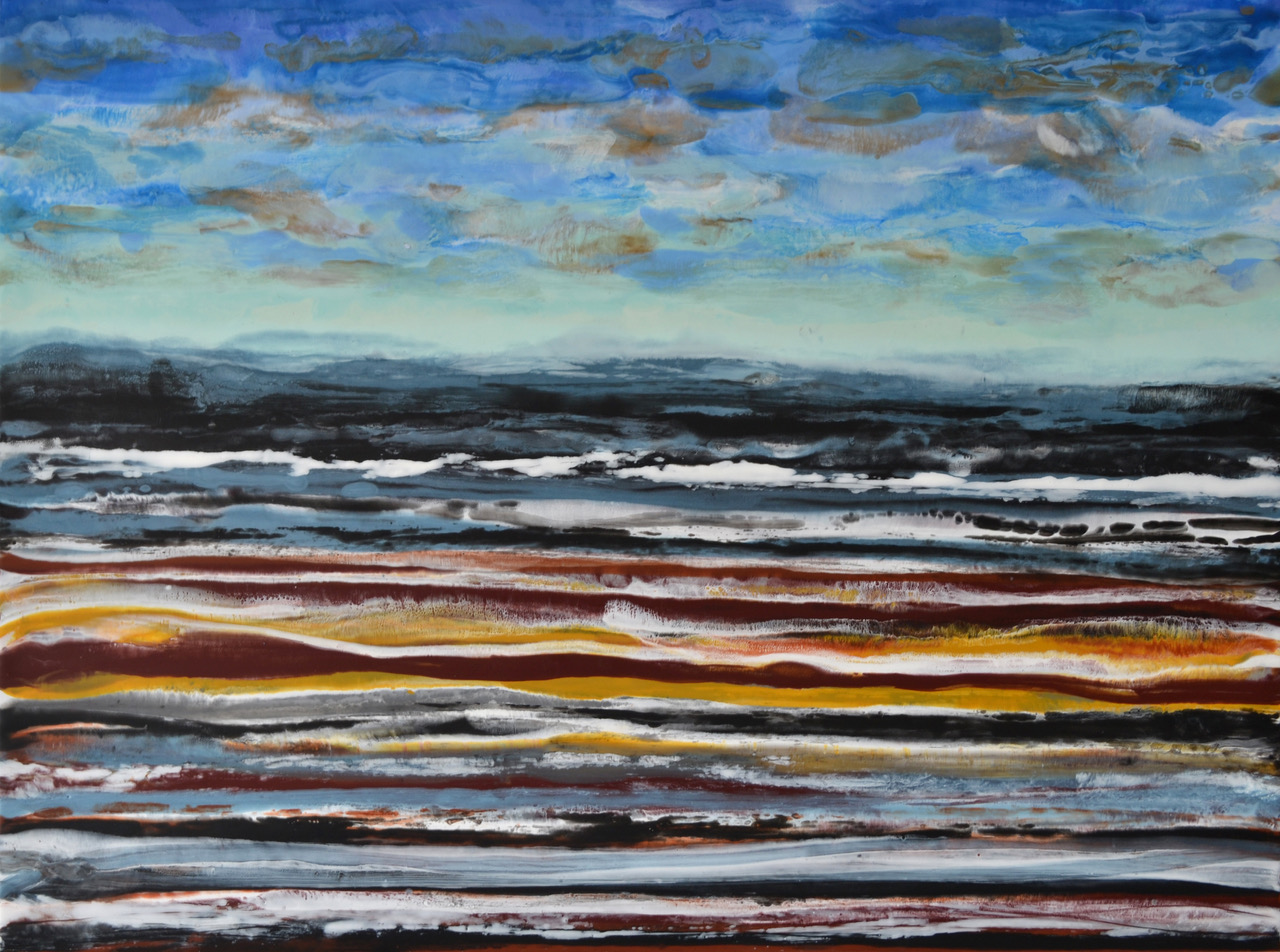 Southern Alberta Crops, abstract encaustic painting by Marie Danielle Leblanc | Effusion Art Gallery +  Cast Glass Studio, Invermere BC