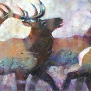 Herd Energy, acrylic elk painting by Connie Geerts | Effusion Art Gallery + Cast Glass Studio, Invermere BC