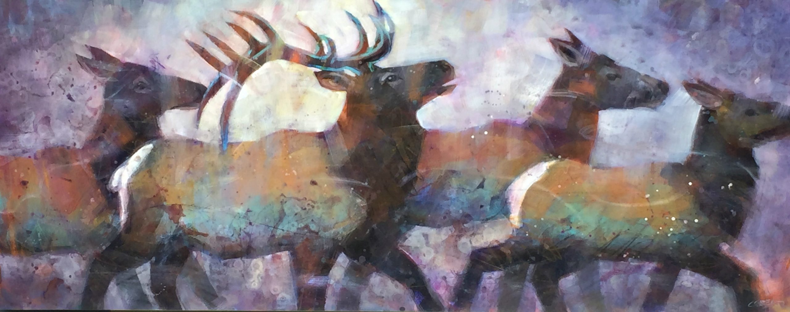 Herd Energy, acrylic elk painting by Connie Geerts | Effusion Art Gallery + Cast Glass Studio, Invermere BC
