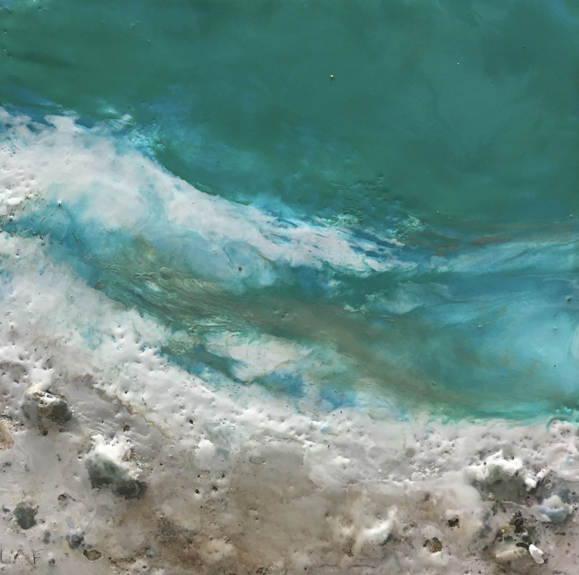 Warm Sea Breeze 2, encaustic ocean painting by Lee Anne LaForge | Effusion Art Gallery + Cast Glass Studio, Invermere BC