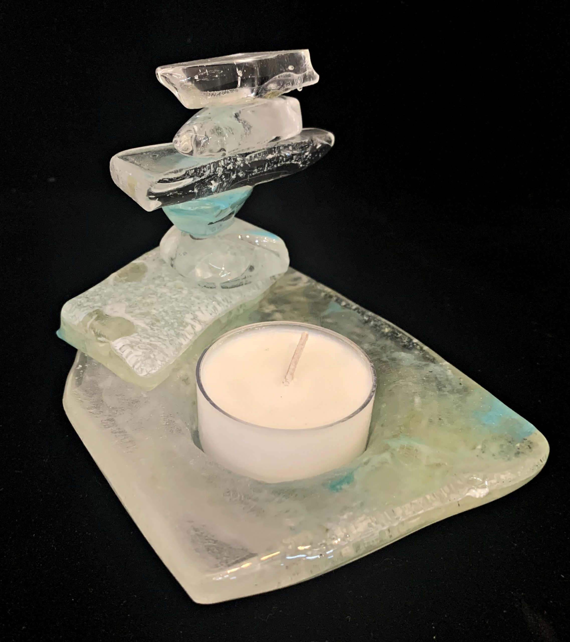 Cast Glass Rocky Mountain Cairn 36 tea light holder by Heather Cuell | Effusion Art Gallery + Cast Glass Studio, Invermere BC