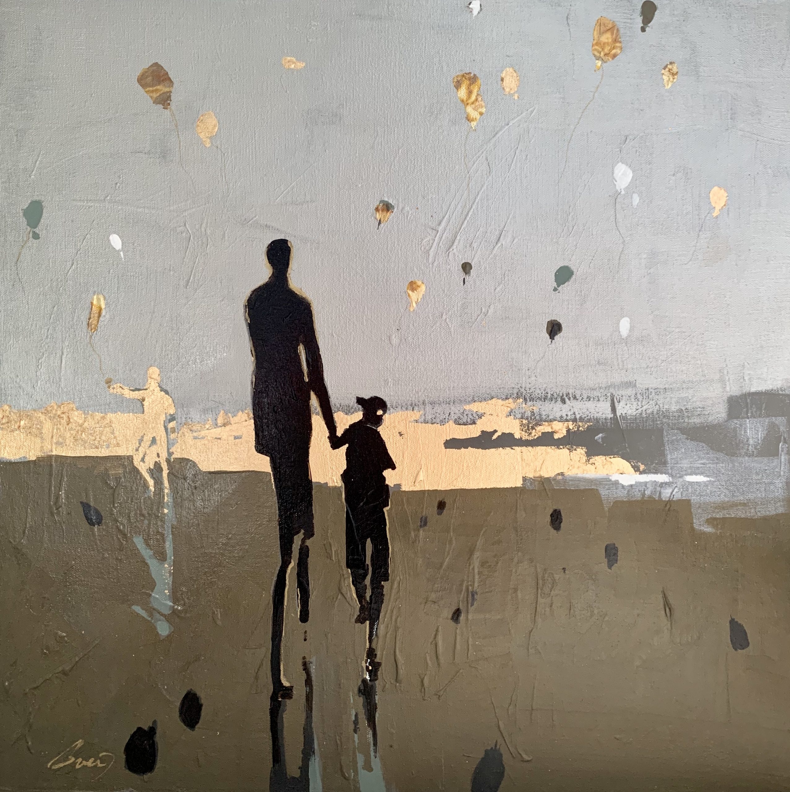 A la Place, mixed media beach painting by Marie-France Boisvert | Effusion Art Gallery + Glass Studio, Invermere BC