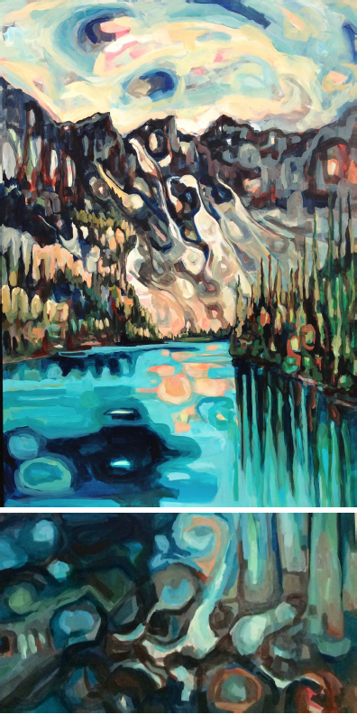 Moraine Lake, acrylic landscape painting by Sandy Kunze | Effusion Art Gallery + Cast Glass Studio, Invermere BC