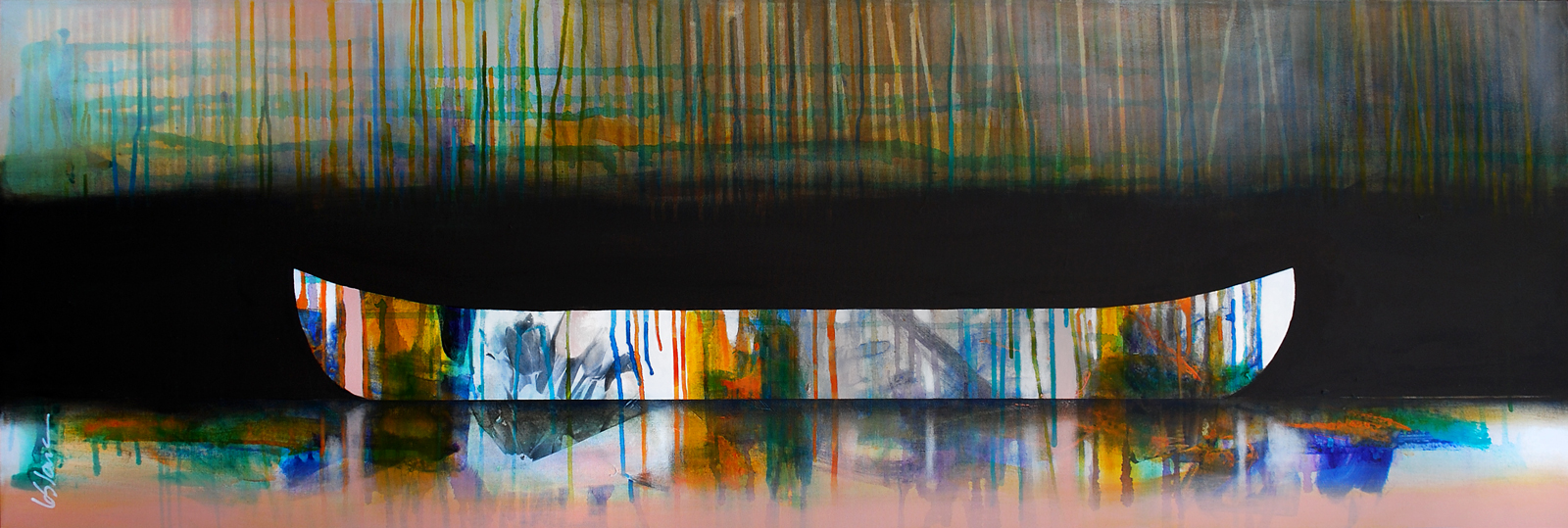 Les Fleurs de Mal, mixed media canoe painting by Sylvain Leblanc | Effusion Art Gallery + Glass Studio, Invermere BC