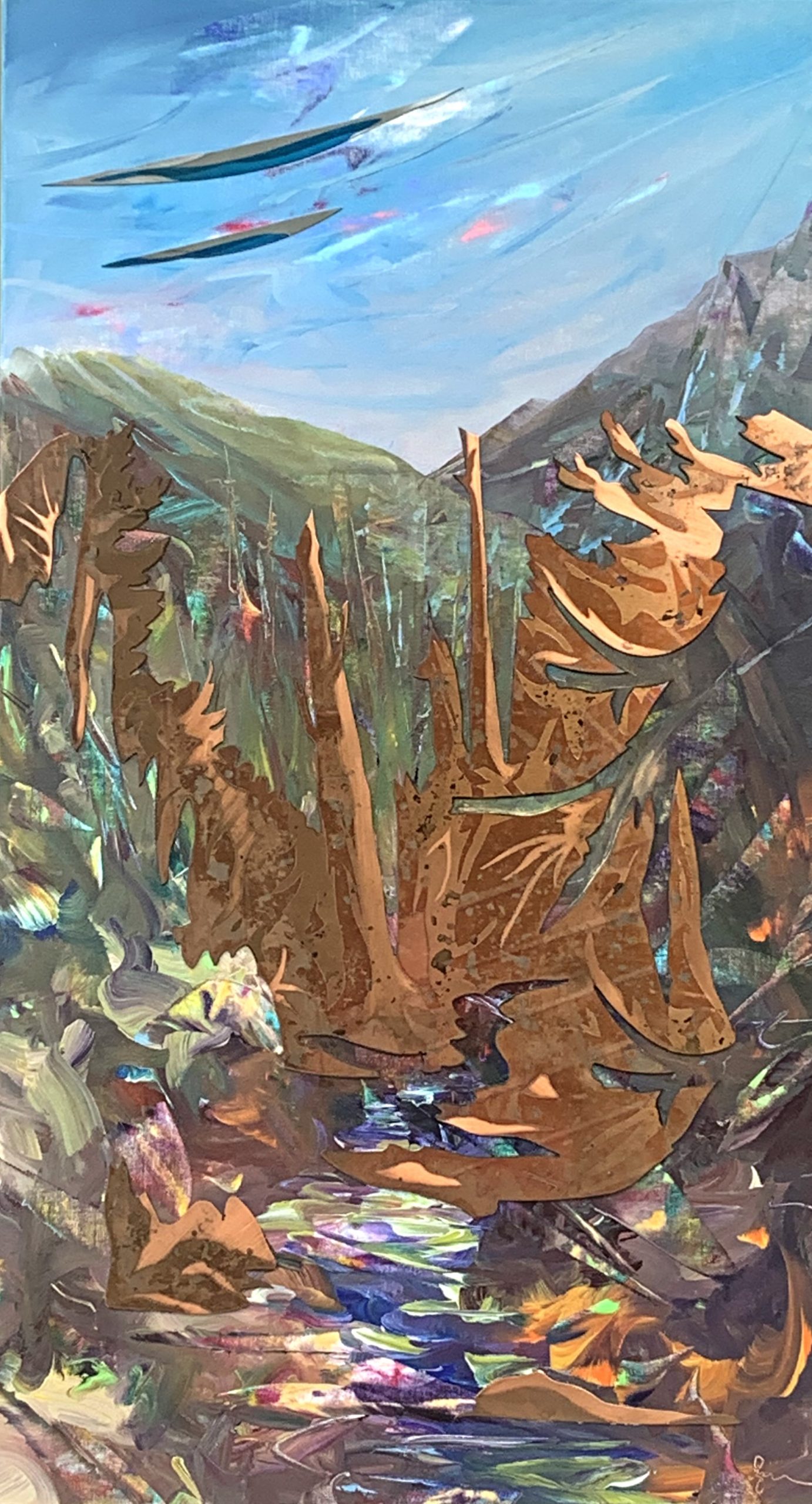 Copper Canyon, mixed media landscape painting by Joel Masewich | Effusion Art Gallery + Cast Glass Studio, Invermere BC