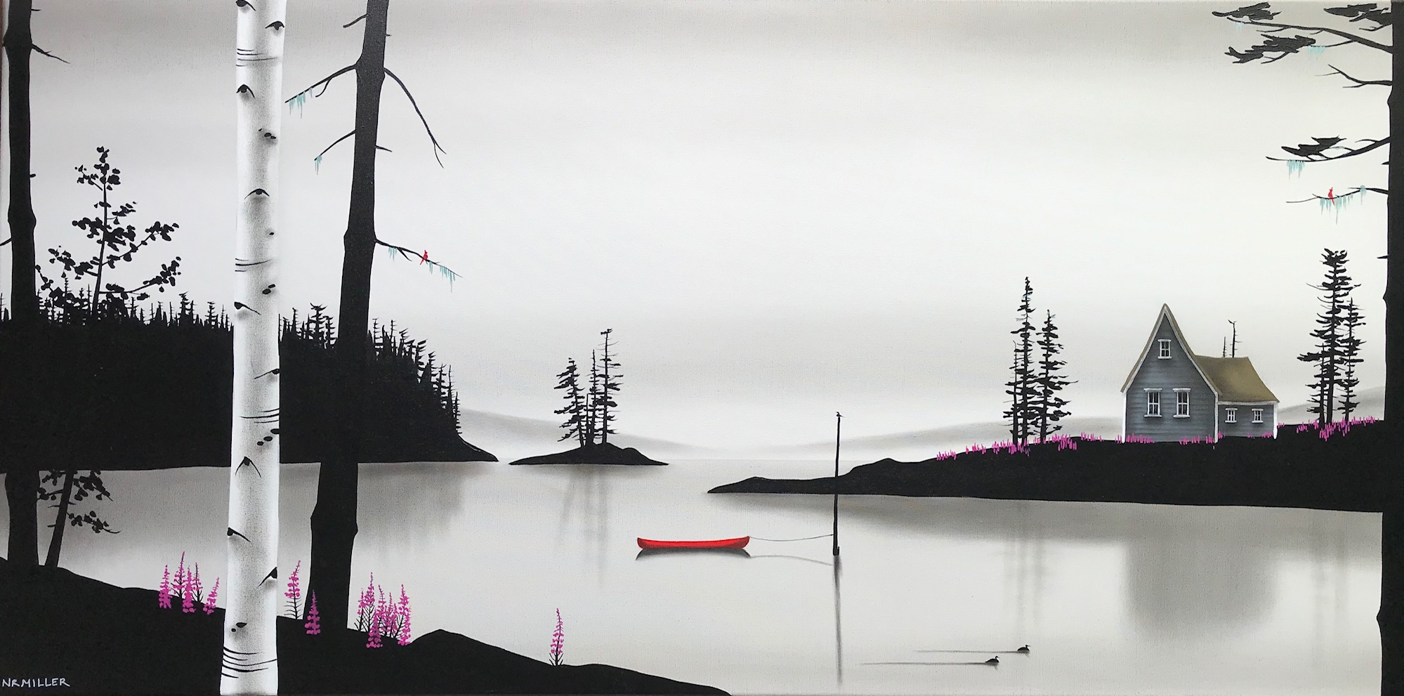 A Frolic in the Fireweed, mixed media landscape painting by Natasha Miller | Effusion Art Gallery + Cast Glass Studio, Invermere BC