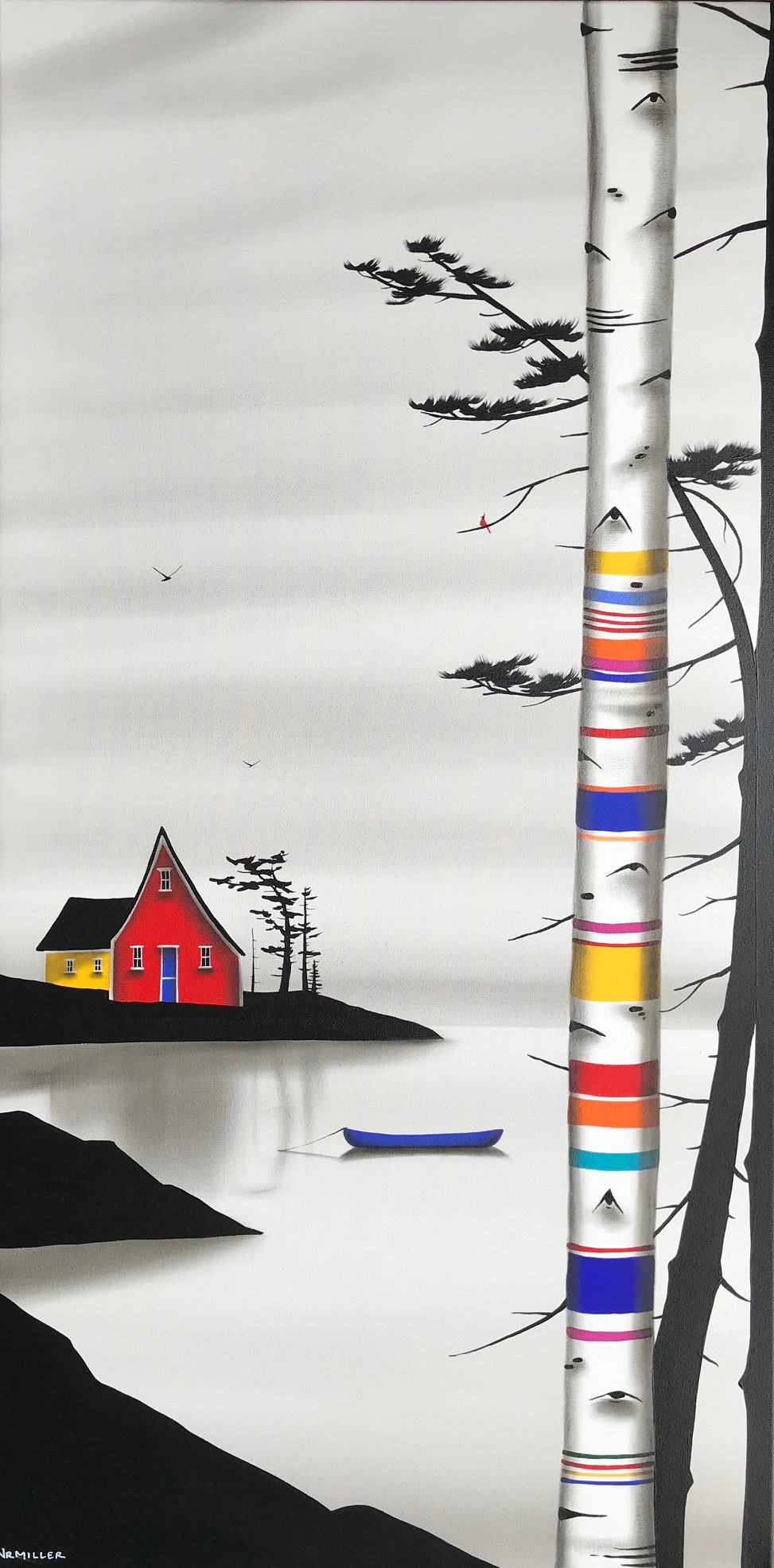 Feelin' Near as Faded as My Jeans, mixed media landscape painting by Natasha Miller | Effusion Art Gallery + Cast Glass Studio, Invermere BC