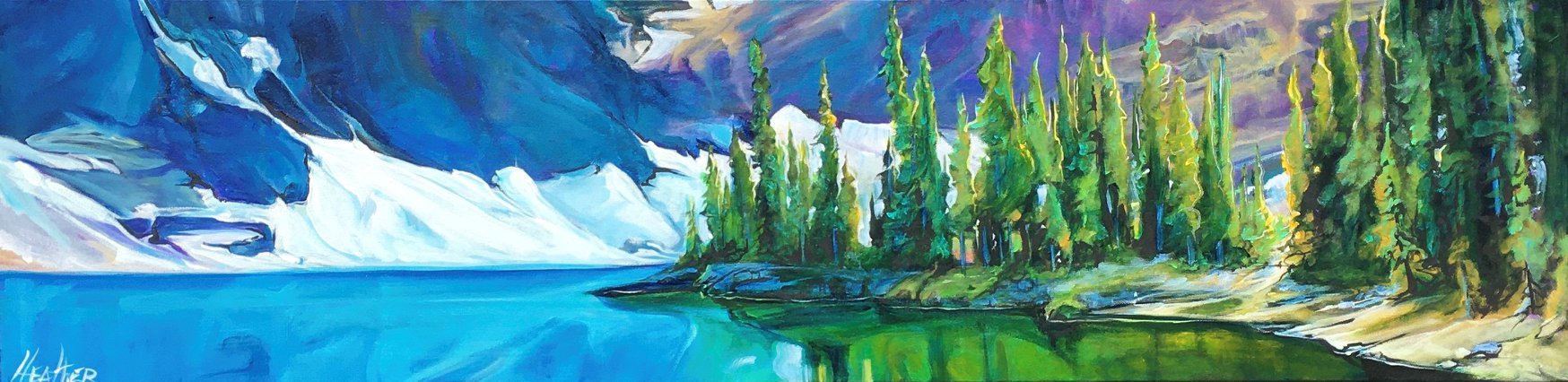 Floe Lake Illumination, acrylic landscape painting by Heather Pant | Effusion Art Gallery + Cast Glass Studio, Invermere BC