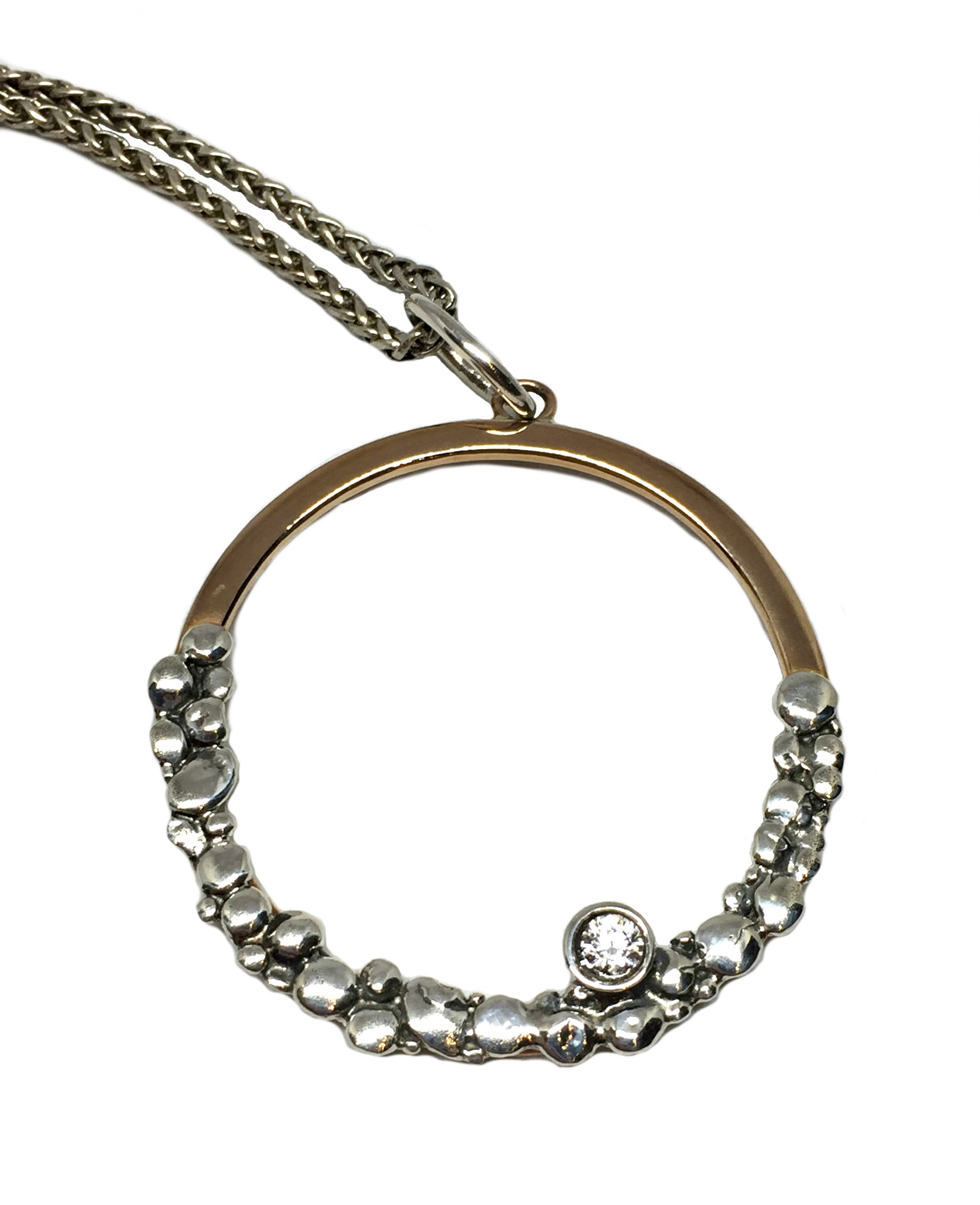 Sterling silver, bronze, + CZ pendant by Karyn Chopik | Effusion Art gallery + Cast Glass Studio, Invermere BC