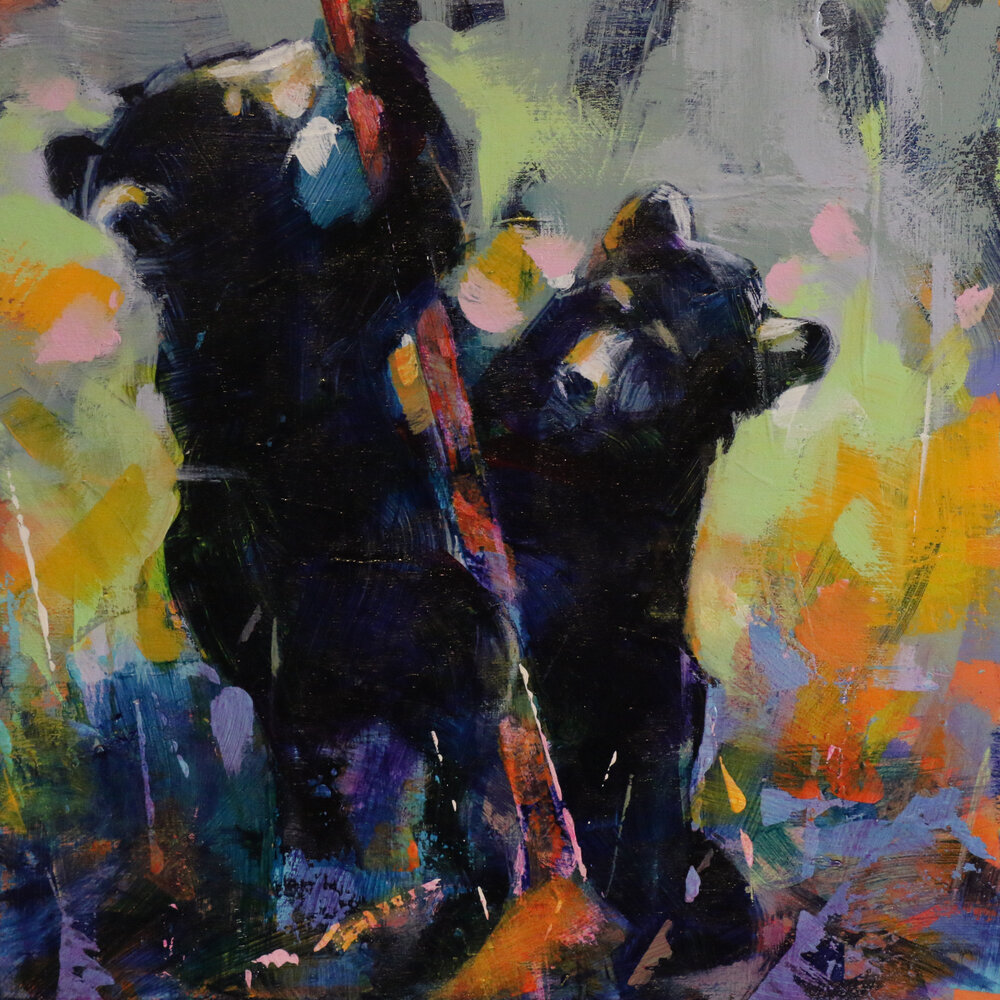 Bear Cubs 8, acrylic black bear cub painting by Verne Busby | Effusion Art Gallery + Glass Studio, Invermere BC