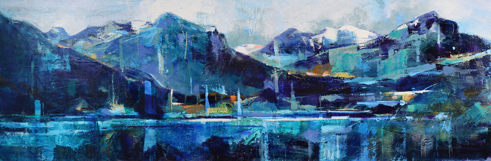 Beginnings of the North Saskatchewan River, acrylic landscape painting by Verne Busby | Effusion Art Gallery + Glass Studio, Invermere BC