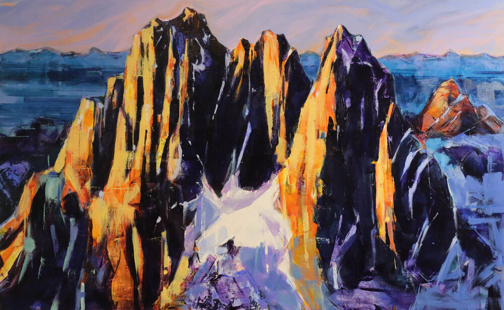 Howser Spire (Bugaboos), acrylic landscape painting by Verne Busby | Effusion Art Gallery + Glass Studio, Invermere BC