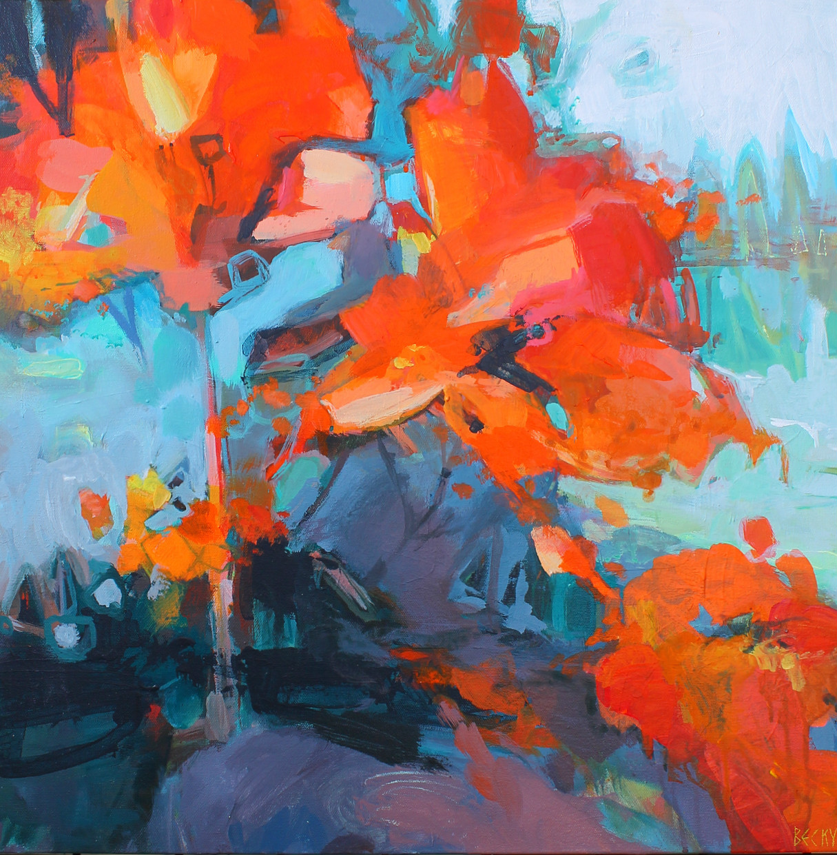Where are all the Flowers?, acrylic flower painting by Becky Holuk | Effusion Art Gallery + Glass Studio, Invermere BC