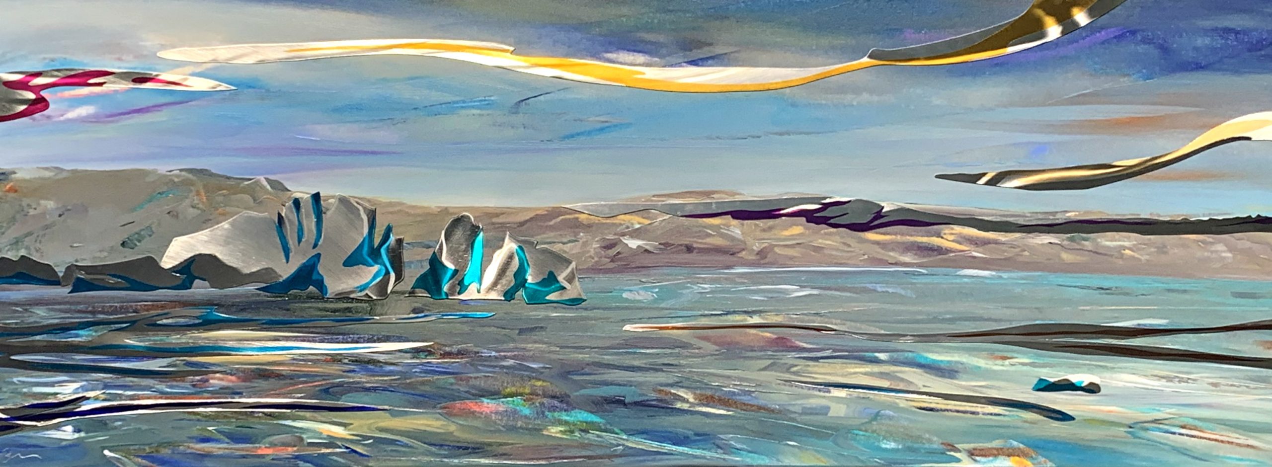 Glacier Bay Solitude, mixed media landscape painting by Joel Masewich | Effusion Art Gallery + Cast Glass Studio, Invermere BC