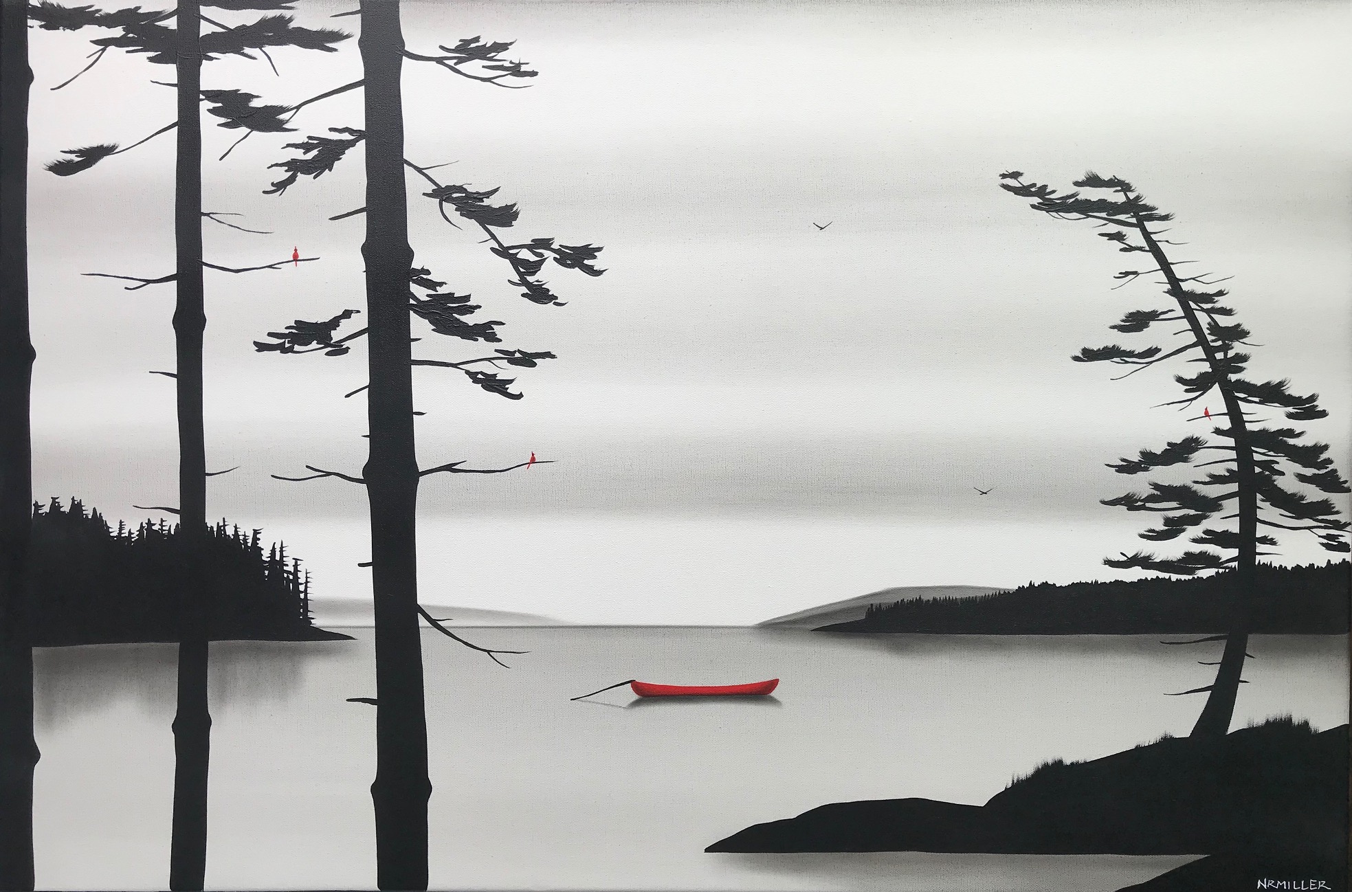 A Cool, Still Morning, mixed media Canadian landscape painting by Natasha Miller | Effusion Art Gallery + Glass Studio, Invermere BC