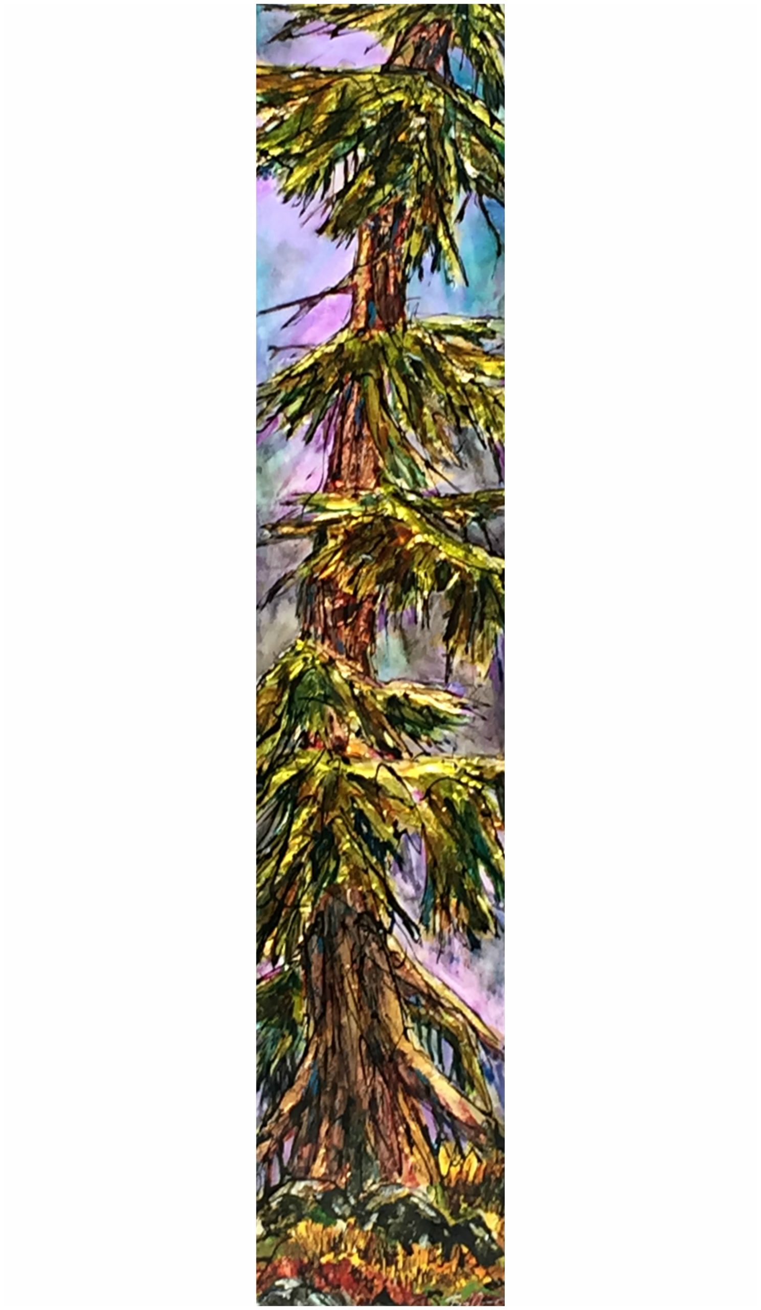 Sprout, mixed media tree painting by David Zimmerman | Effusion Art Gallery + Glass Studio, Invermere BC