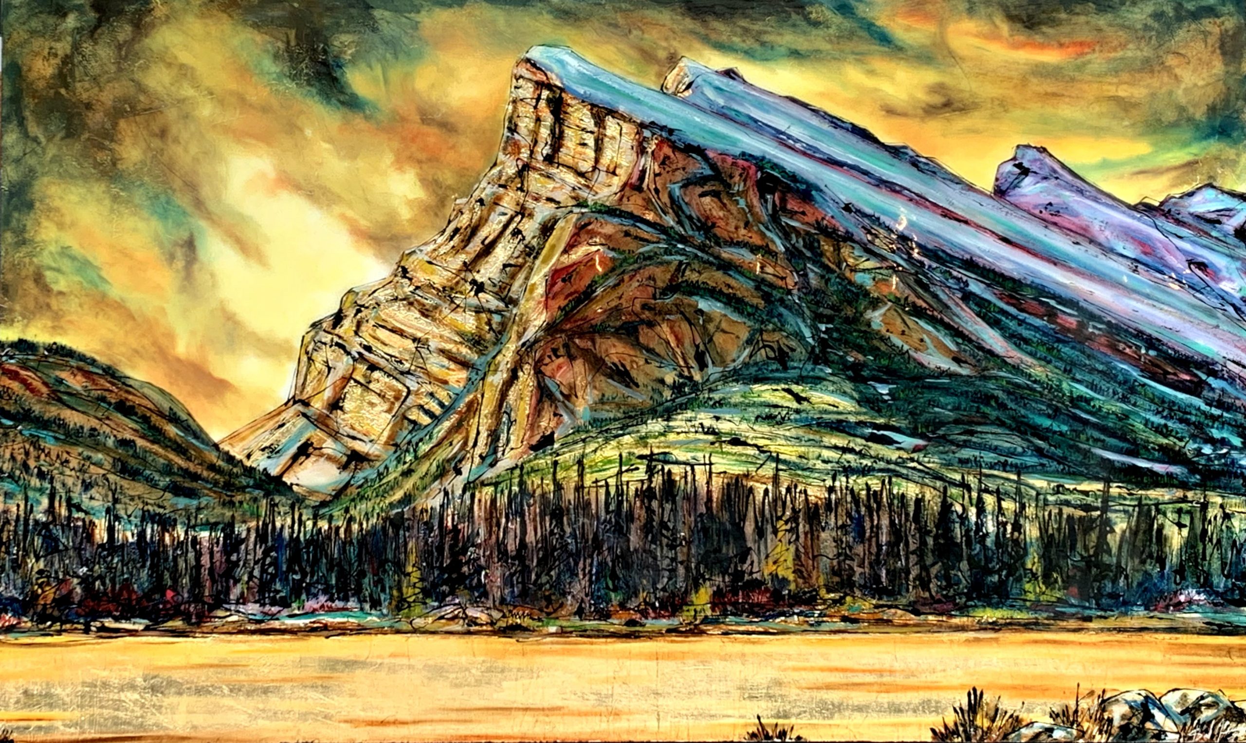 A Thin, Thin Line, mixed media landscape painting by David Zimmerman | Effusion Art Gallery + Glass Studio, Invermere BC
