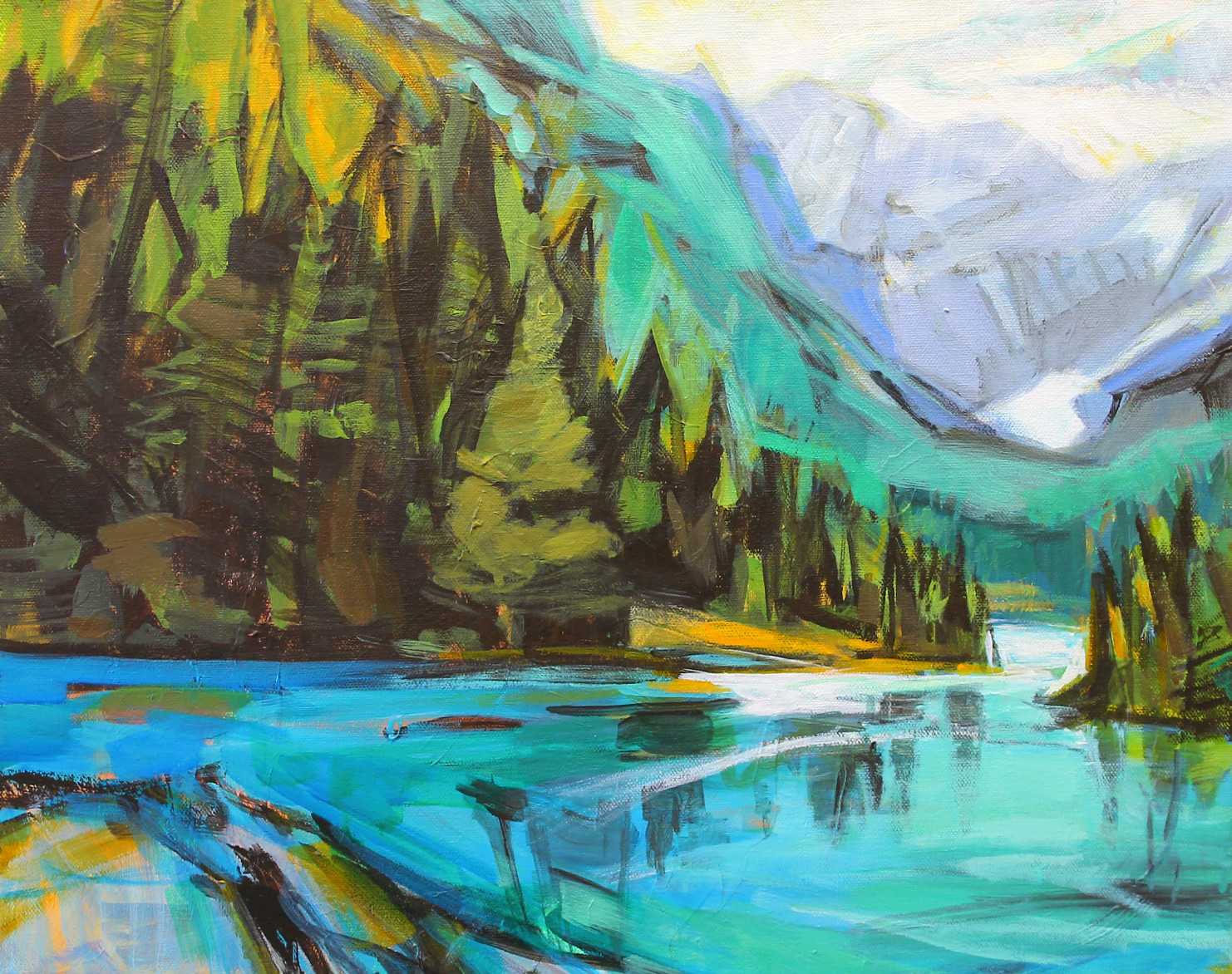 Emerald Day, acrylic landscape painting by Becky Holuk | Effusion Art Gallery + Glass Studio, Invermere BC