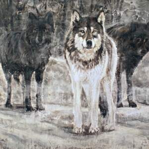 Three Wolves 63-02, encaustic bear cub painting by Paul Garbett | Effusion Art Gallery + Cast Glass Studio, Invermere BC