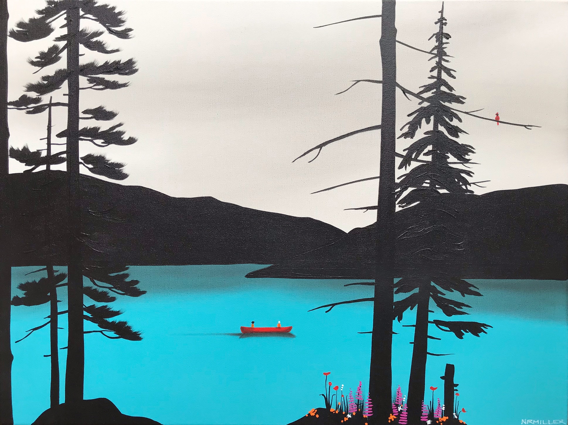 Wallowing Wildflower, mixed media landscape painting by Natasha Miller | Effusion Art Gallery + Glass Studio, Invermere BC