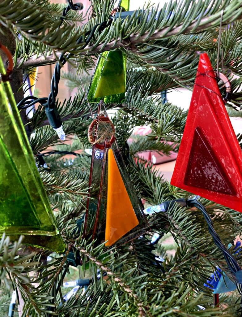 Cast glass Christmas tree ornaments by Heather Cuell | Effusion Art Gallery + Cast Glass Studio, Invermere BC