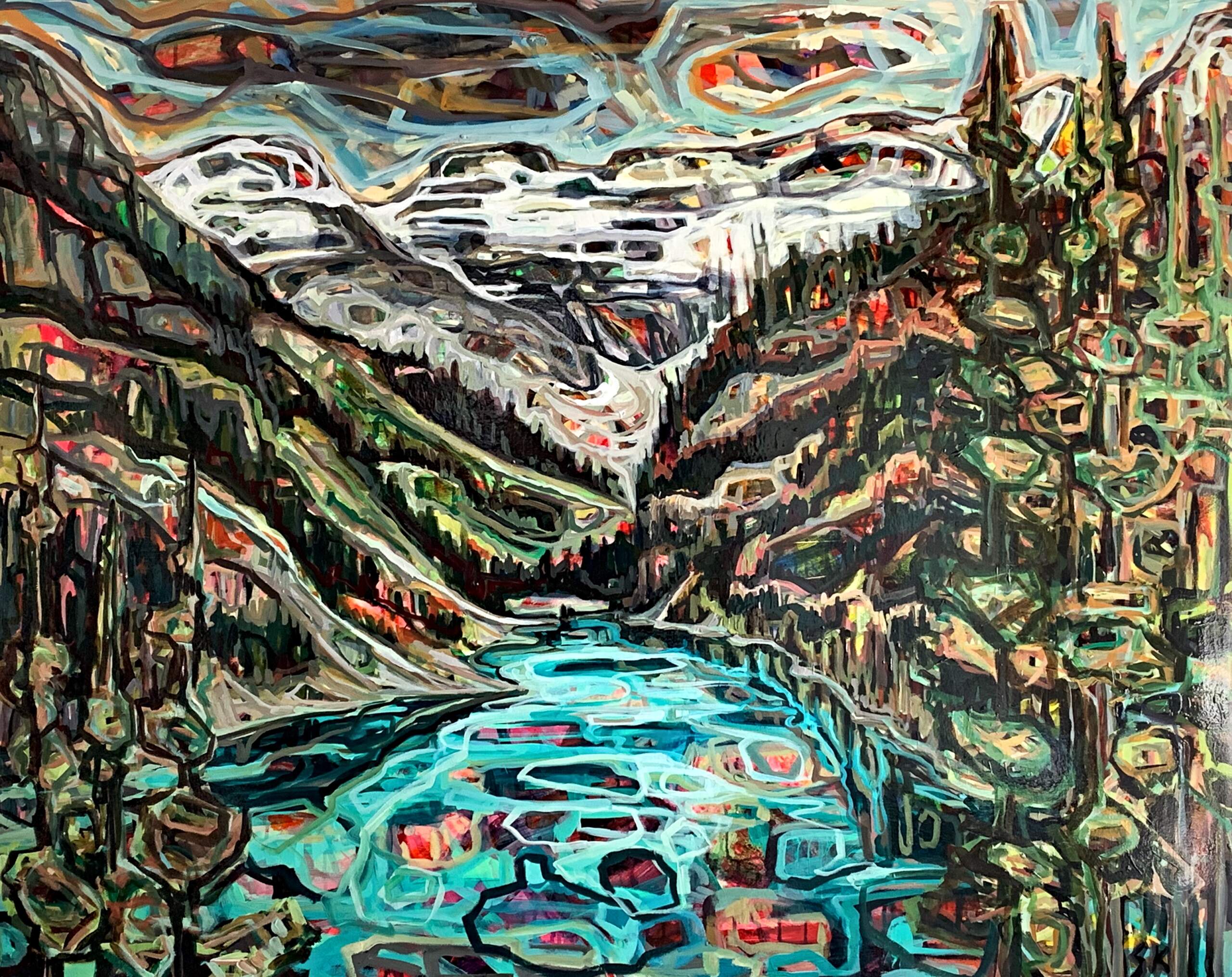 Lake Louise, acrylic landscape painting by Sandy Kunze | Effusion Art Gallery + Cast Glass Studio, Invermere BC