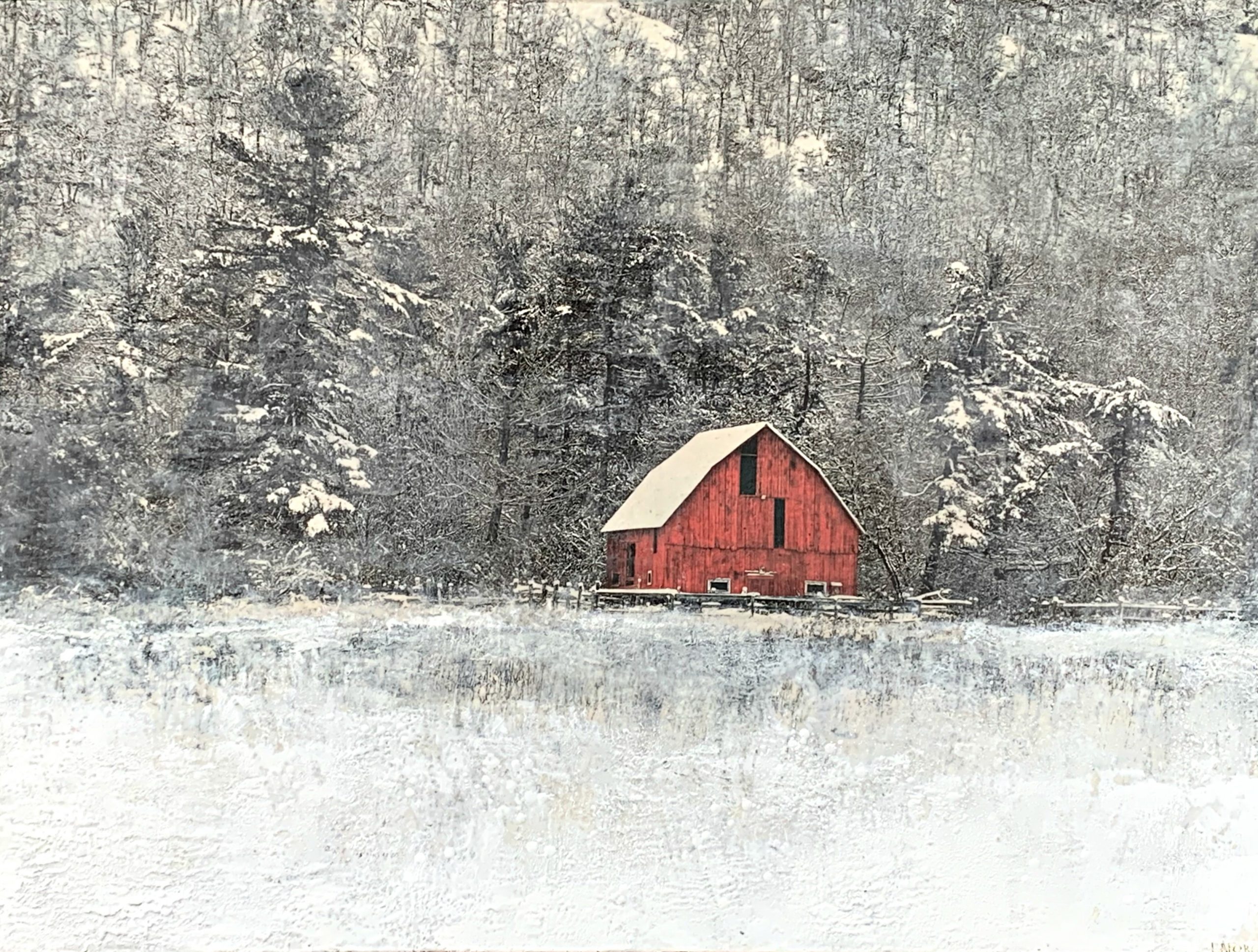 A Sheltered Place, encaustic barn painting by Lee Anne LaForge | Effusion Art Gallery + Cast Glass Studio, Invermere BC