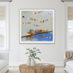 Tu bouges comme un mobile, mixed media modern canoe painting by Sylvain Leblanc | Effusion Art Gallery, Invermere BC