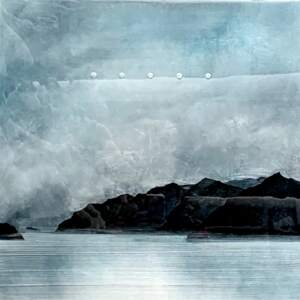 Coming up the Sound, mixed media landscape painting by David Graff | Effusion Art Gallery + Cast Glass Studio, Invermere BC