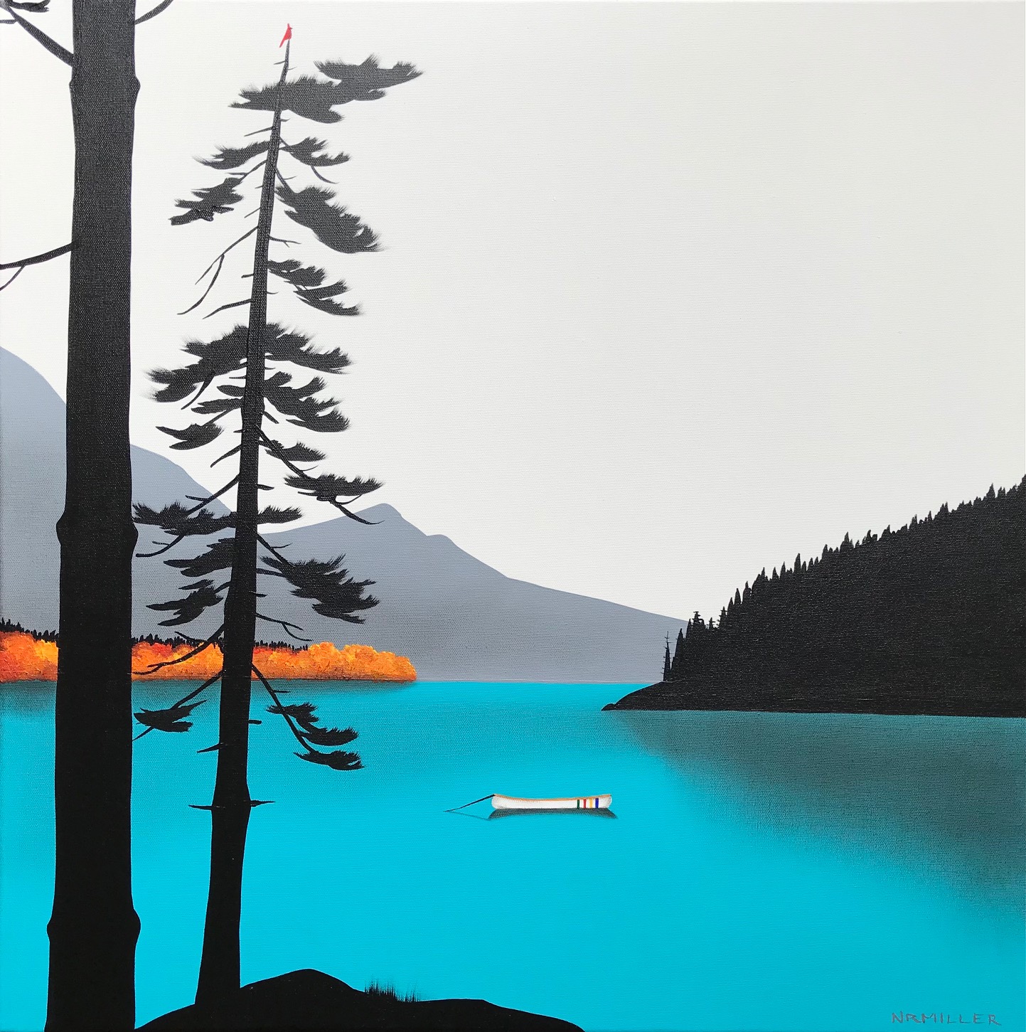 Just a Drop in the Pond, mixed media landscape painting by Natasha Miller | Effusion Art Gallery + Cast Glass Studio, Invermere BC