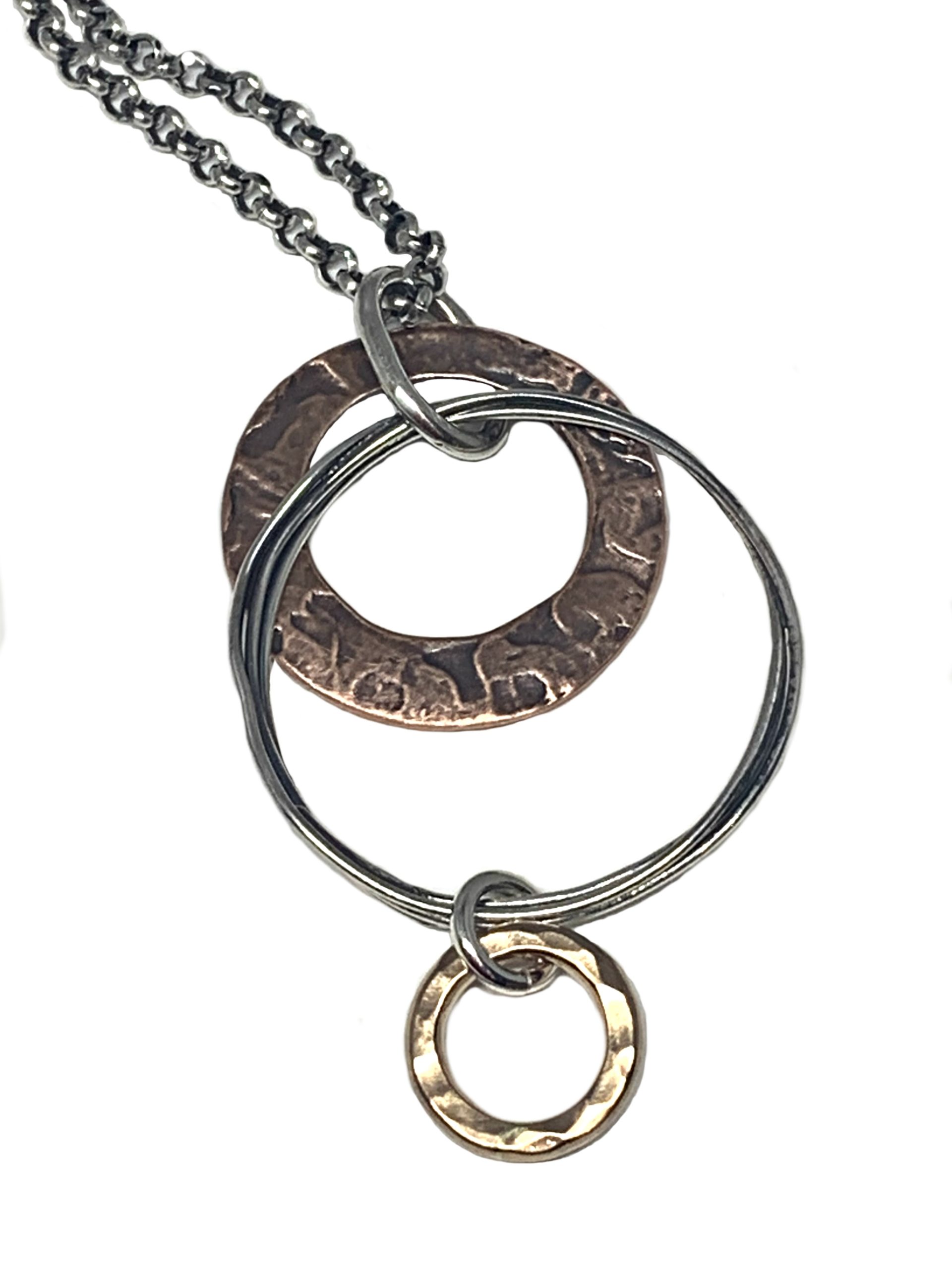 Sterling silver, bronze, and copper necklace by Karyn Chopik | Effusion Art Gallery + Cast Glass Studio, Invermere BC