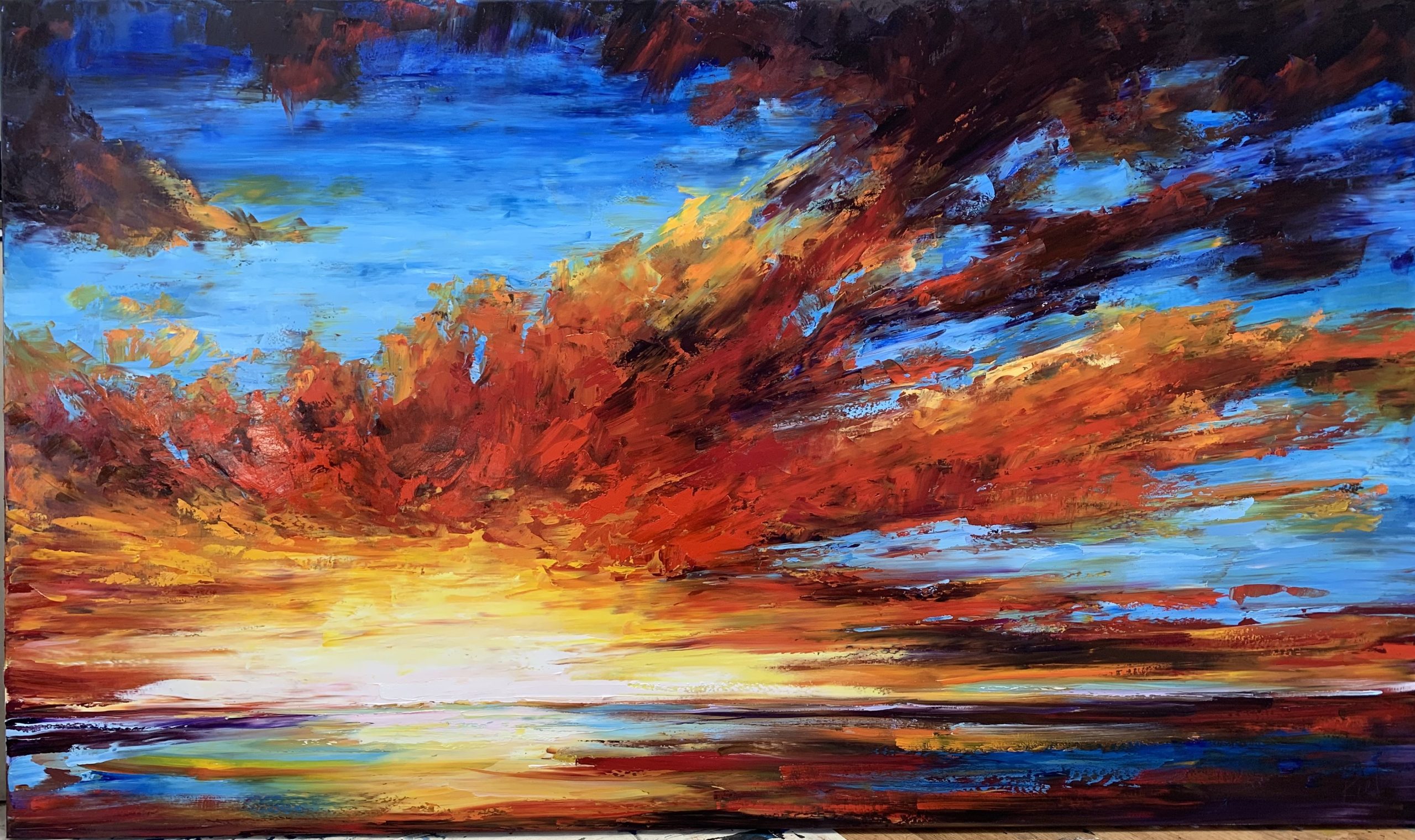Nothing is Still, sunset painting by Kimberly Kiel | Effusion Art Gallery + Cast Glass Studio, Invermere BC