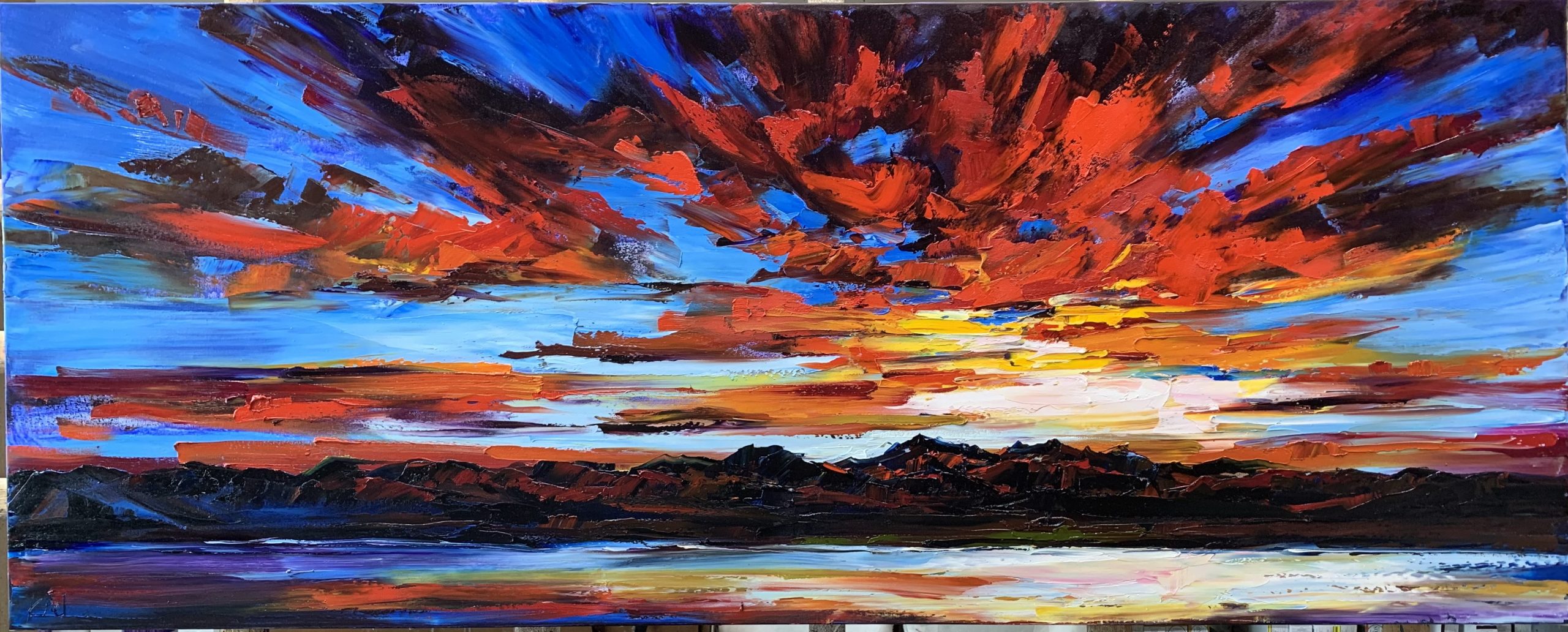 Once in a Blue Moon, sunset painting by Kimberly Kiel | Effusion Art Gallery + Cast Glass Studio, Invermere BC