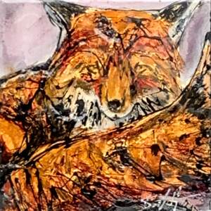 Canada 32, mixed media fox painting by David Zimmerman | Effusion Art Gallery + Cast Glass Studio, Invermere BC