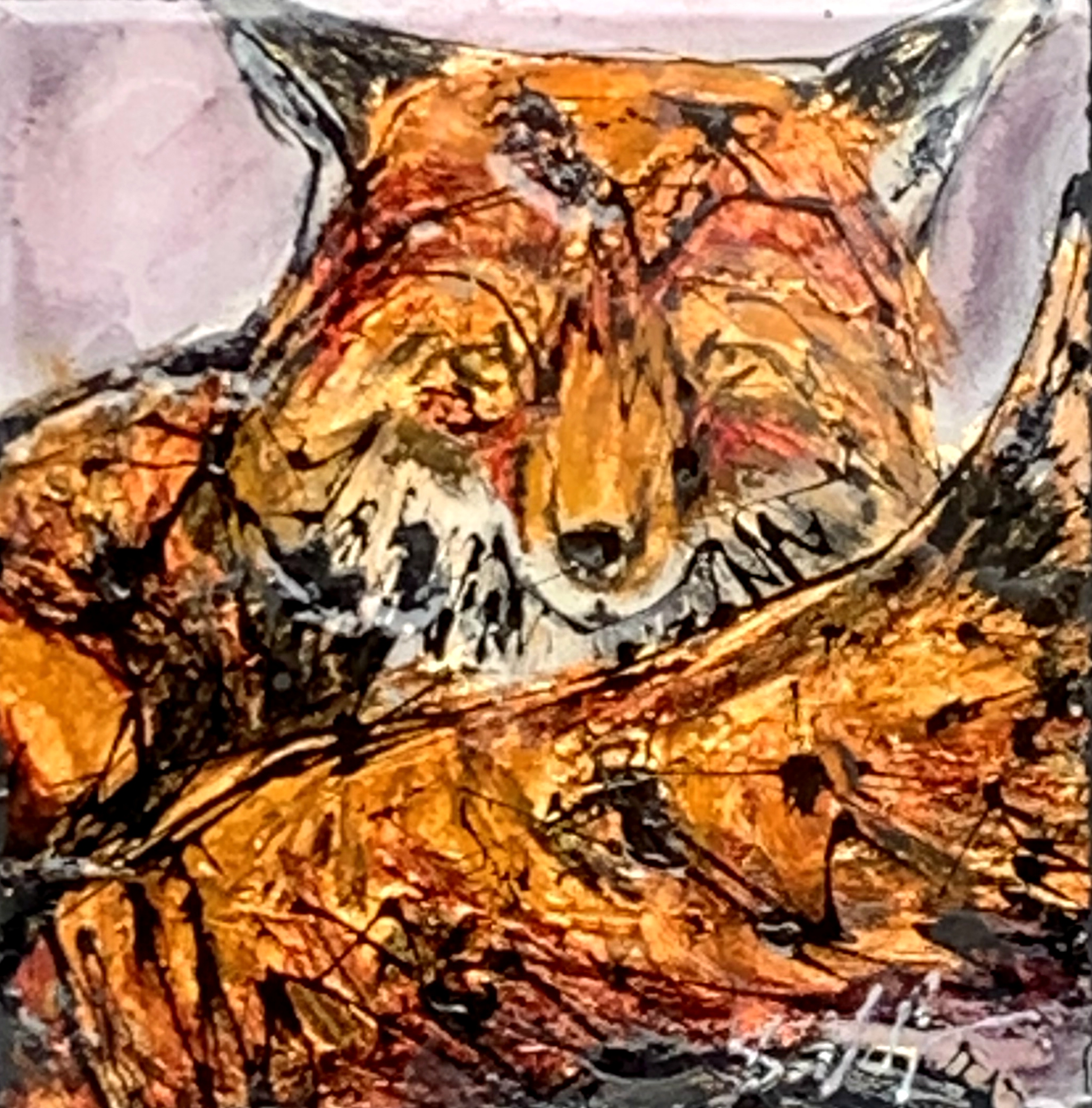 Canada 32, mixed media fox painting by David Zimmerman | Effusion Art Gallery + Cast Glass Studio, Invermere BC