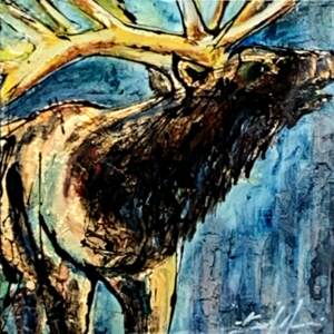 Canada 37, mixed media elk painting by David Zimmerman | Effusion Art Gallery + Cast Glass Studio, Invermere BC