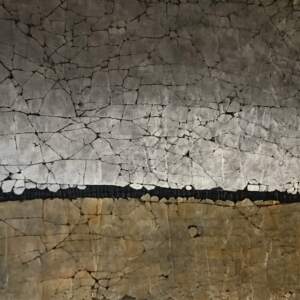 Yellow Ochre and Carbon Black, mixed media painting by Karen Bagayawa | Effusion Art Gallery + Cast Glass Studio, Invermere BC