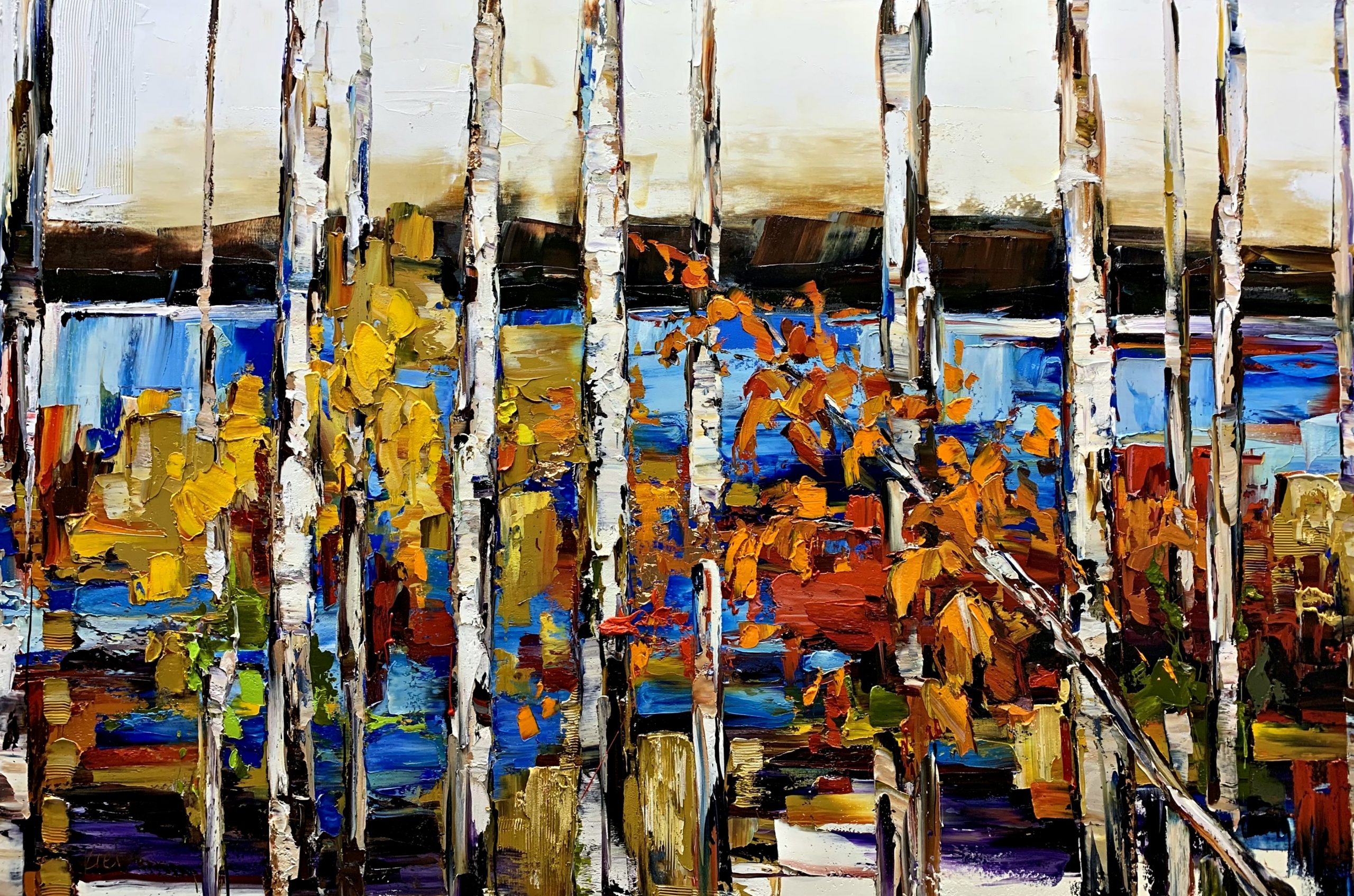 All These Miles from Home, mixed media landscape painting by Kimberly Kiel | Effusion Art Gallery + Cast Glass Studio, Invermere BC
