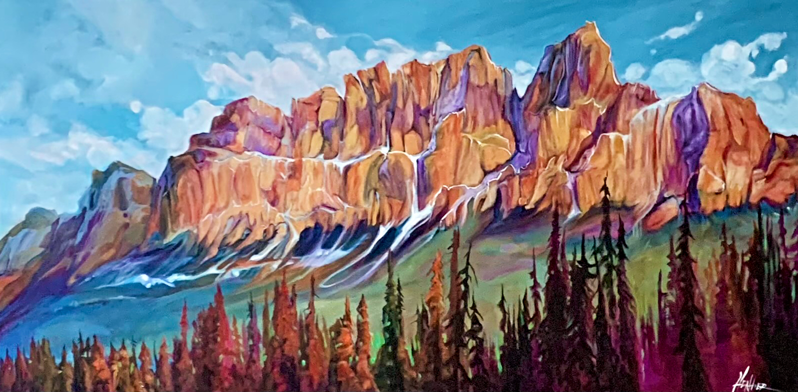 Beneath the Walls of the Castle, Castle Mountain painting by Heather Pant | Effusion Art Gallery + Cast Glass Studio, Invermere BC