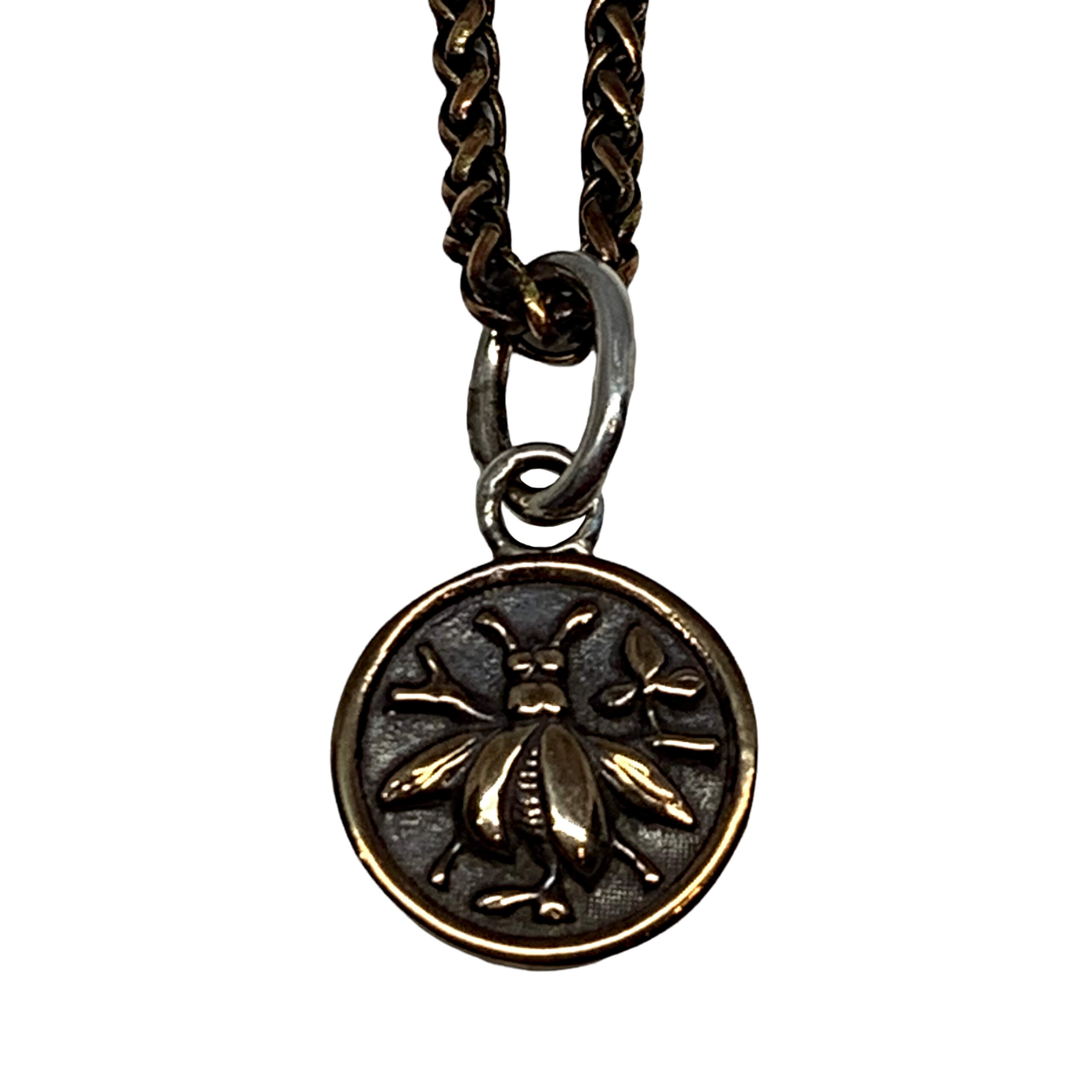 Handmade bronze and sterling silver bee pendant by Karyn Chopik | Effusion Art Gallery + Cast Glass Studio, Invermere BC