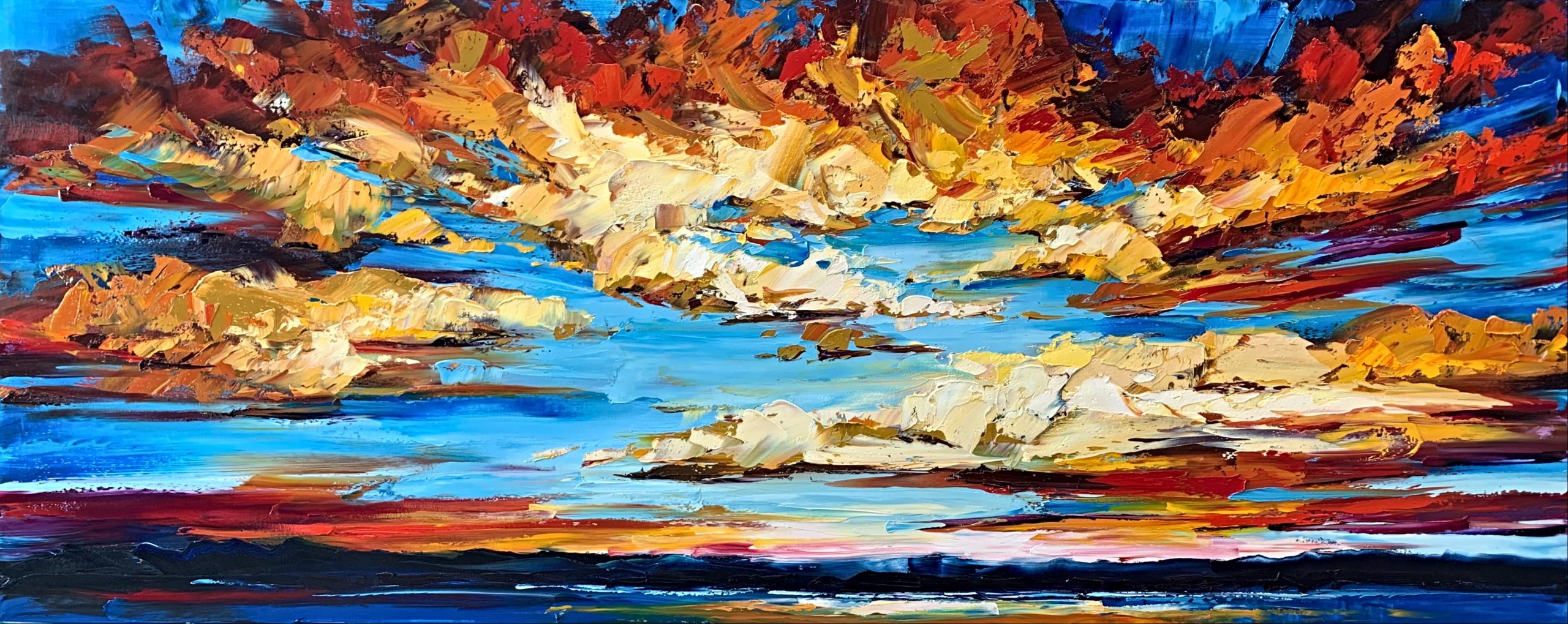 Halfway Home by Morning, sunset painting by Kimberly Kiel | Effusion Art Gallery + Cast Glass Studio, Invermere BC